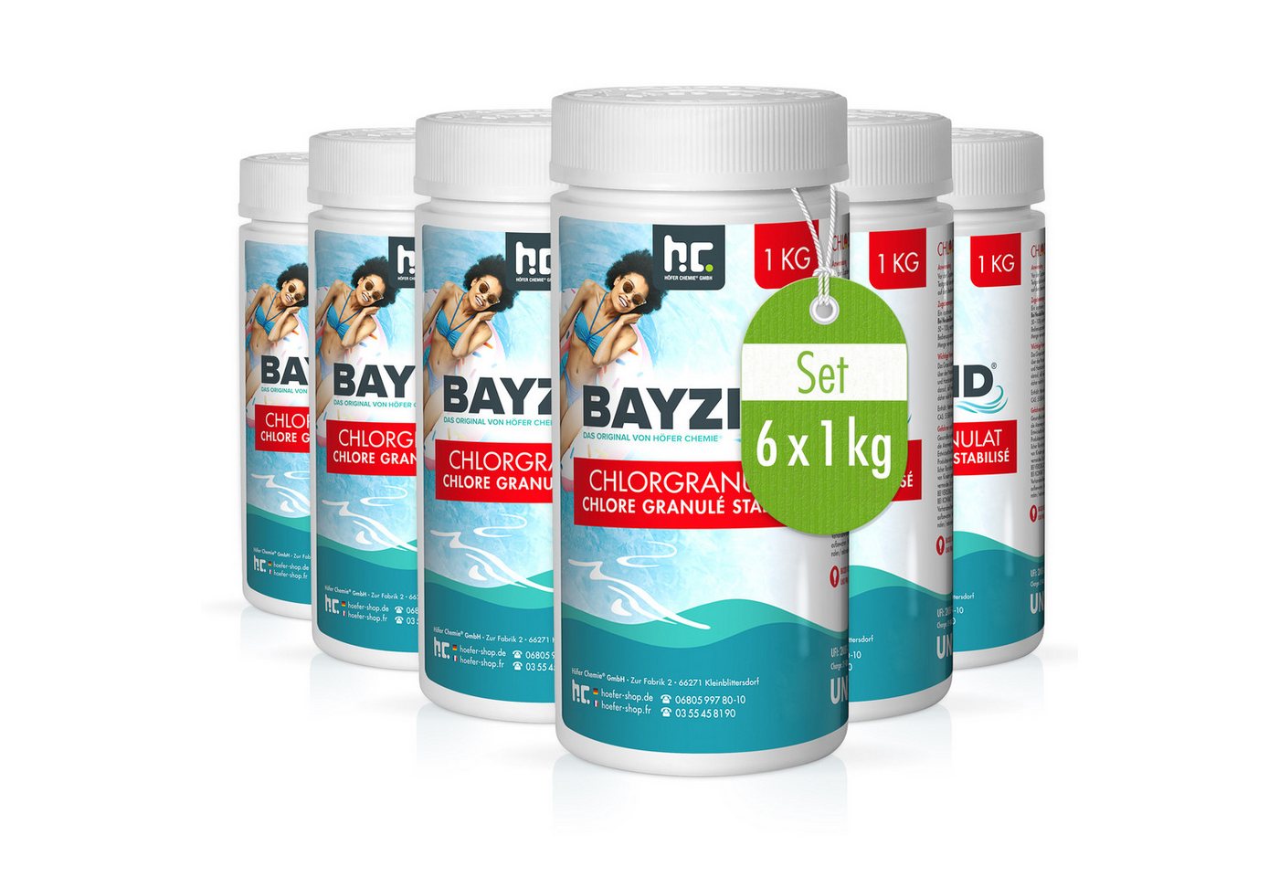 Höfer Chemie GmbH Chlorgranulat 6x 1 kg BAYZID® Chlorgranulat für Pools, Effektive Desinfektion für klares Poolwasser