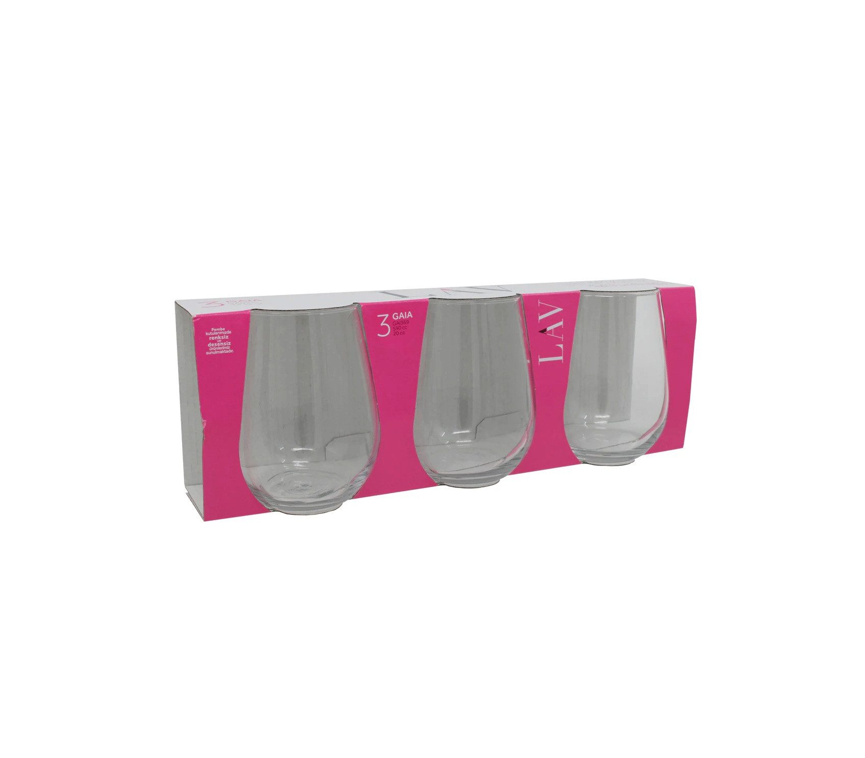 LAV Gläser-Set Gaia 3 teilig, 590 ml, elegantes Design - langlebig & robust, 3-tlg., Glas, 3-teilig, 590 ml