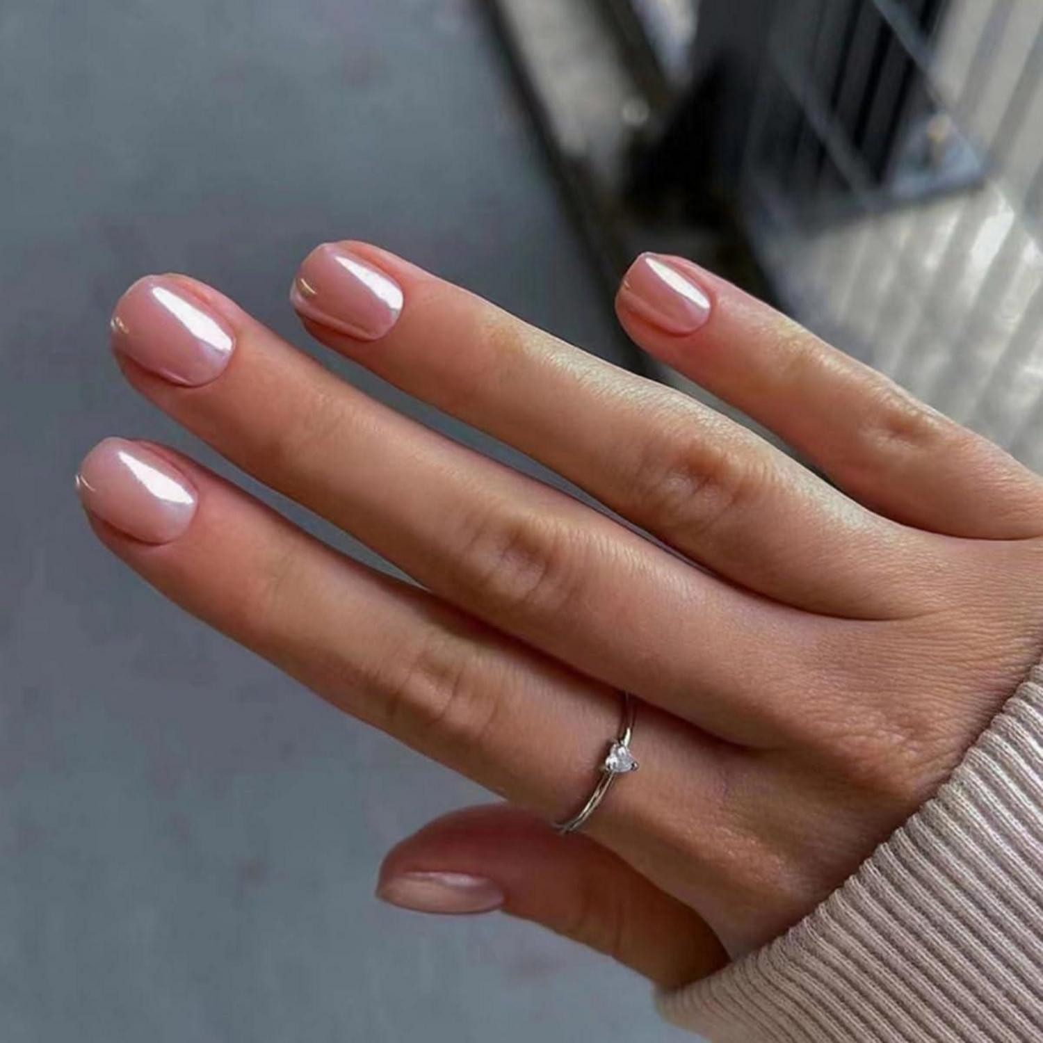 Kunstfingernägel 24 Stück Metallic Nägel Pink Kurz Einfarbig Press on Nails Glossy Fake