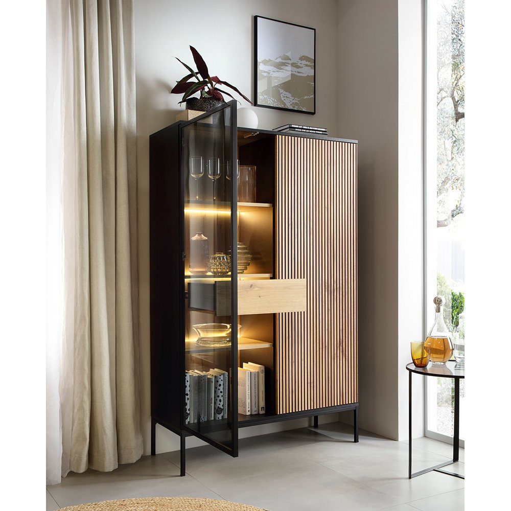 Lomadox Highboard SIBARI-160, Highboard, schwarz mit Wotan Eiche Nb., grifflos B/H/T 104/166/39 cm