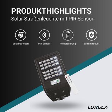 LUXULA LED Solarleuchte Solar Straßenleuchte mit PIR Sensor, 5W PV, 600lm, 6500K, IP54, LED fest integriert, Tageslichtweiß, kaltweiß, steuerbar mit Fernbedienung