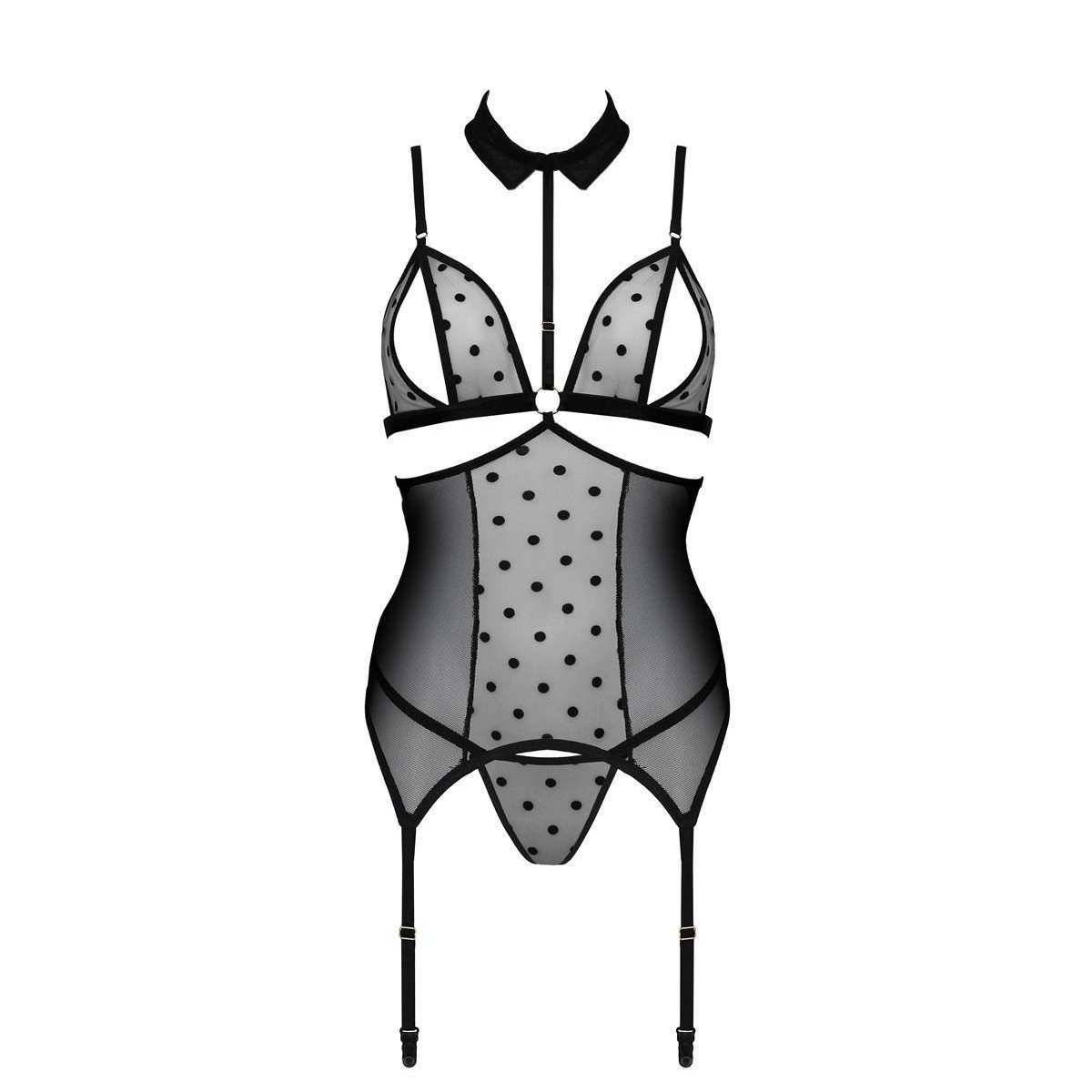 Passion-Exklusiv Corsage PE - Dominica (L/XL,S/M) corset black & thong
