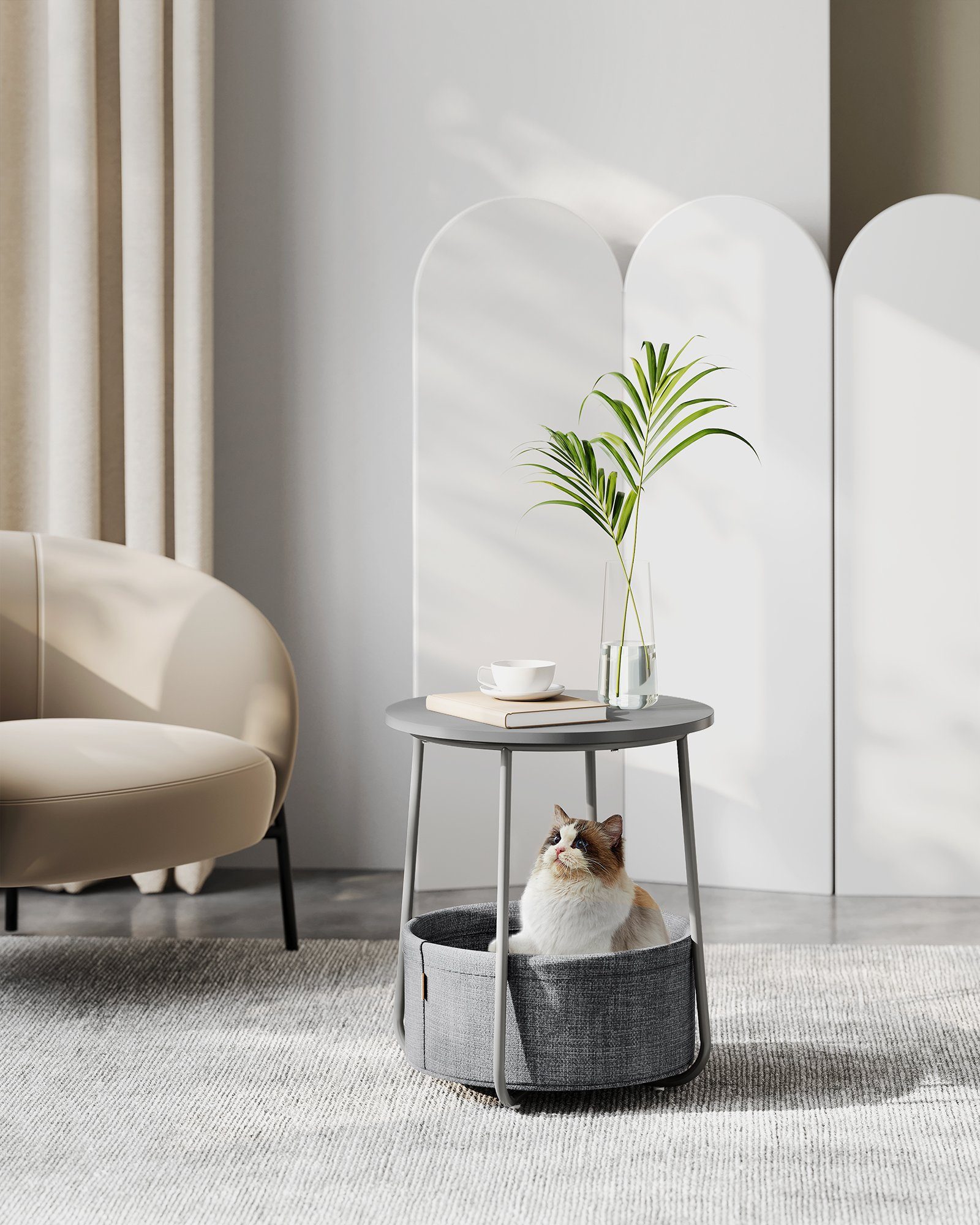 VASAGLE Beistelltisch, rund, Couchtisch, mit Korb aus Stoff, Ø45 cm, modern günstig online kaufen