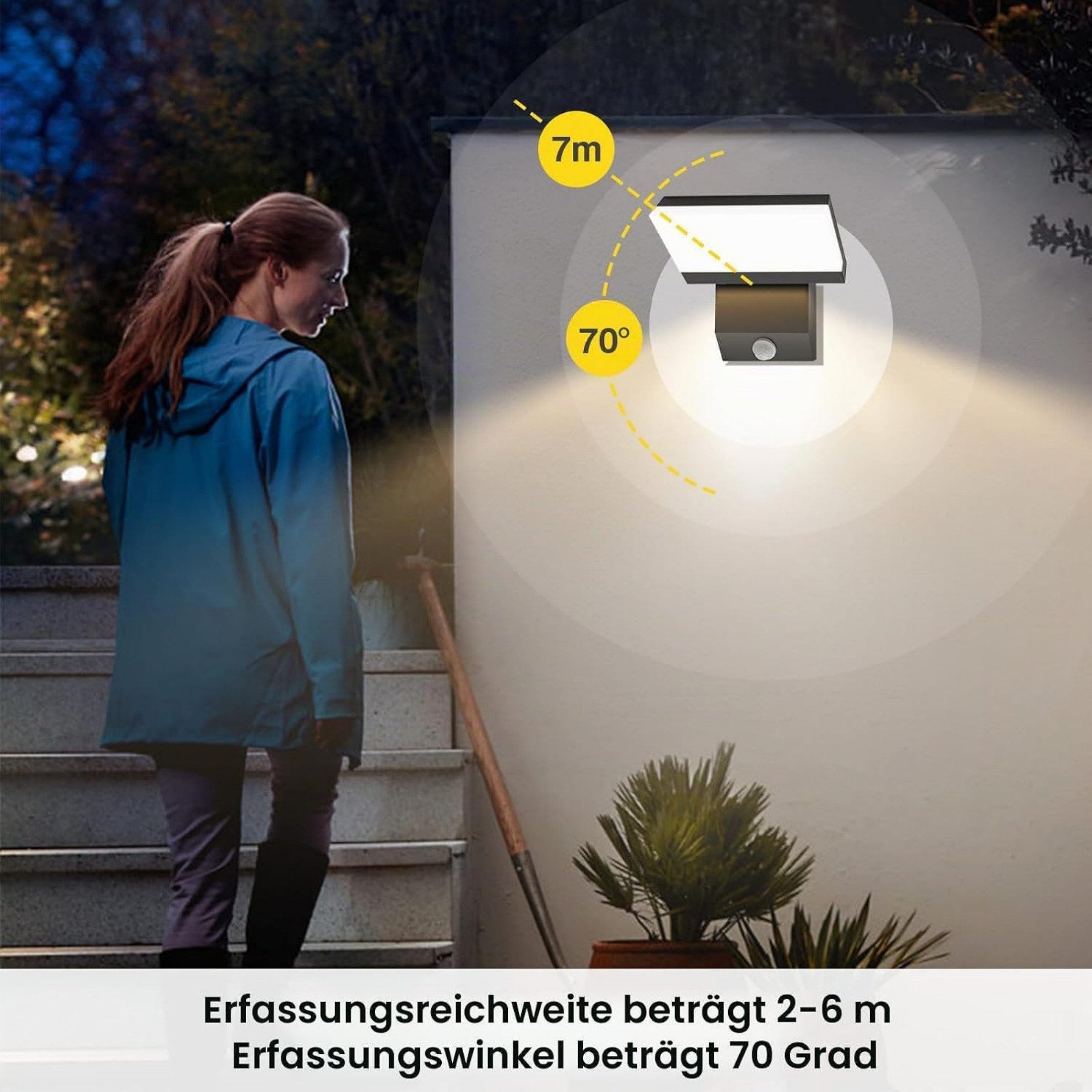 Blossom LED Außen-Wandleuchte LED Wandleuchte Innen außen, Warmweiß aussenlampe mit Bewegungsmelder, schwenkbarem LED-Panel, IP65, Aluminium, für Garten, Terras – Bild 4 von 5