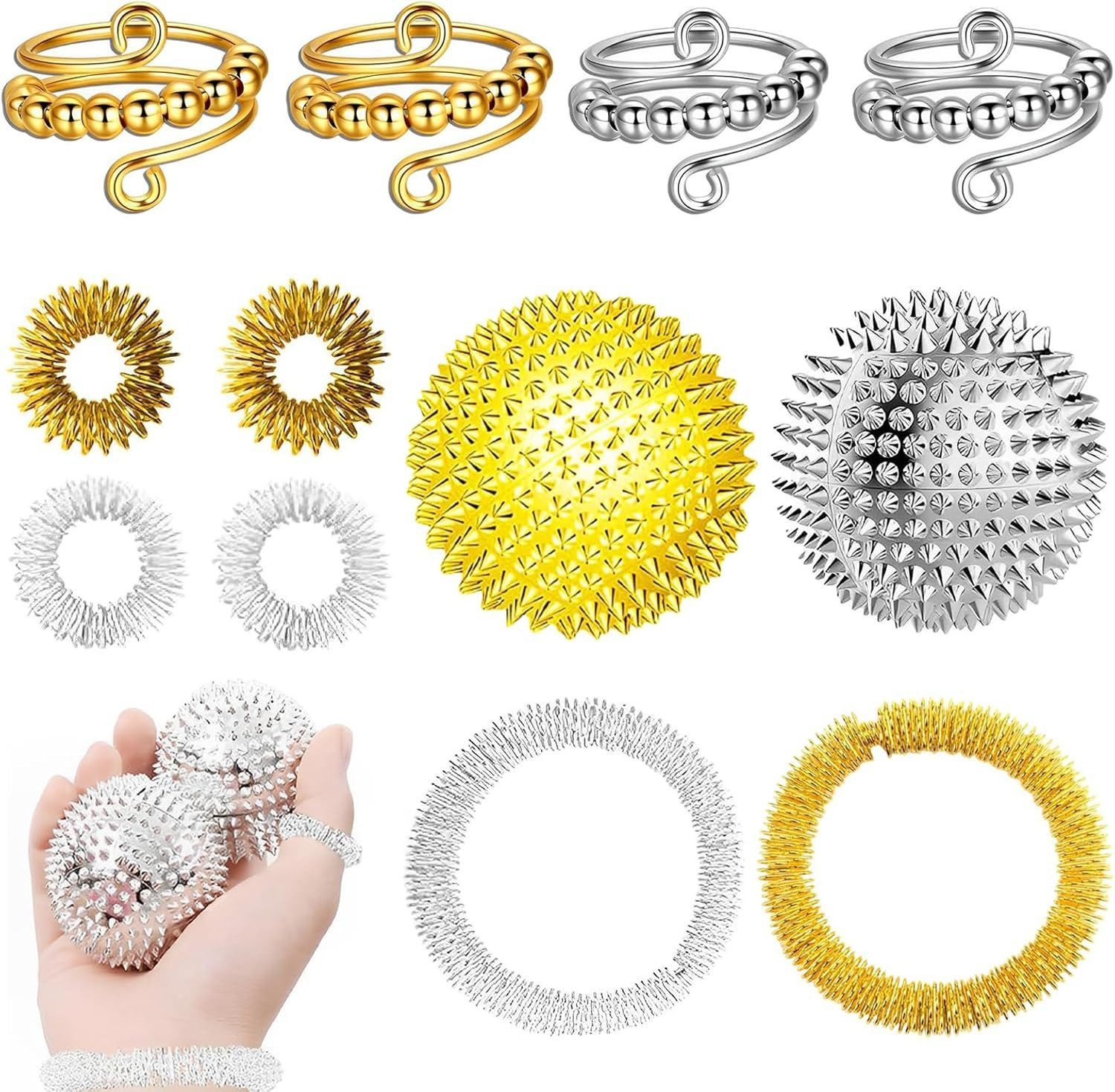 FELIXLEO Massageball 12 Stück Igelball Massage Set mit Anti Stress Ringen, 12-tlg.