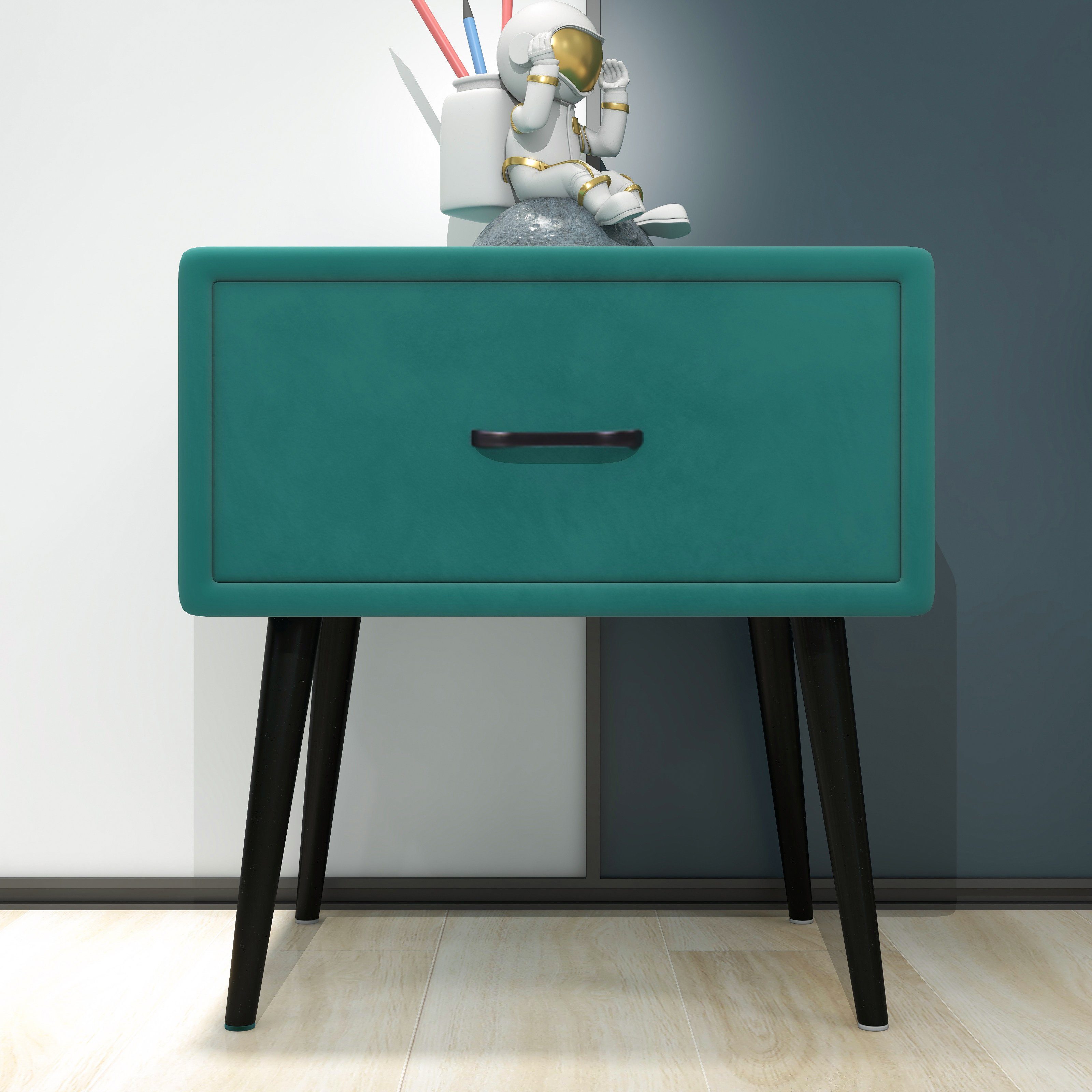einer Schublade Grün Flieks Nachttisch, Samt Nachtkommode 45x35.5x47cm mit