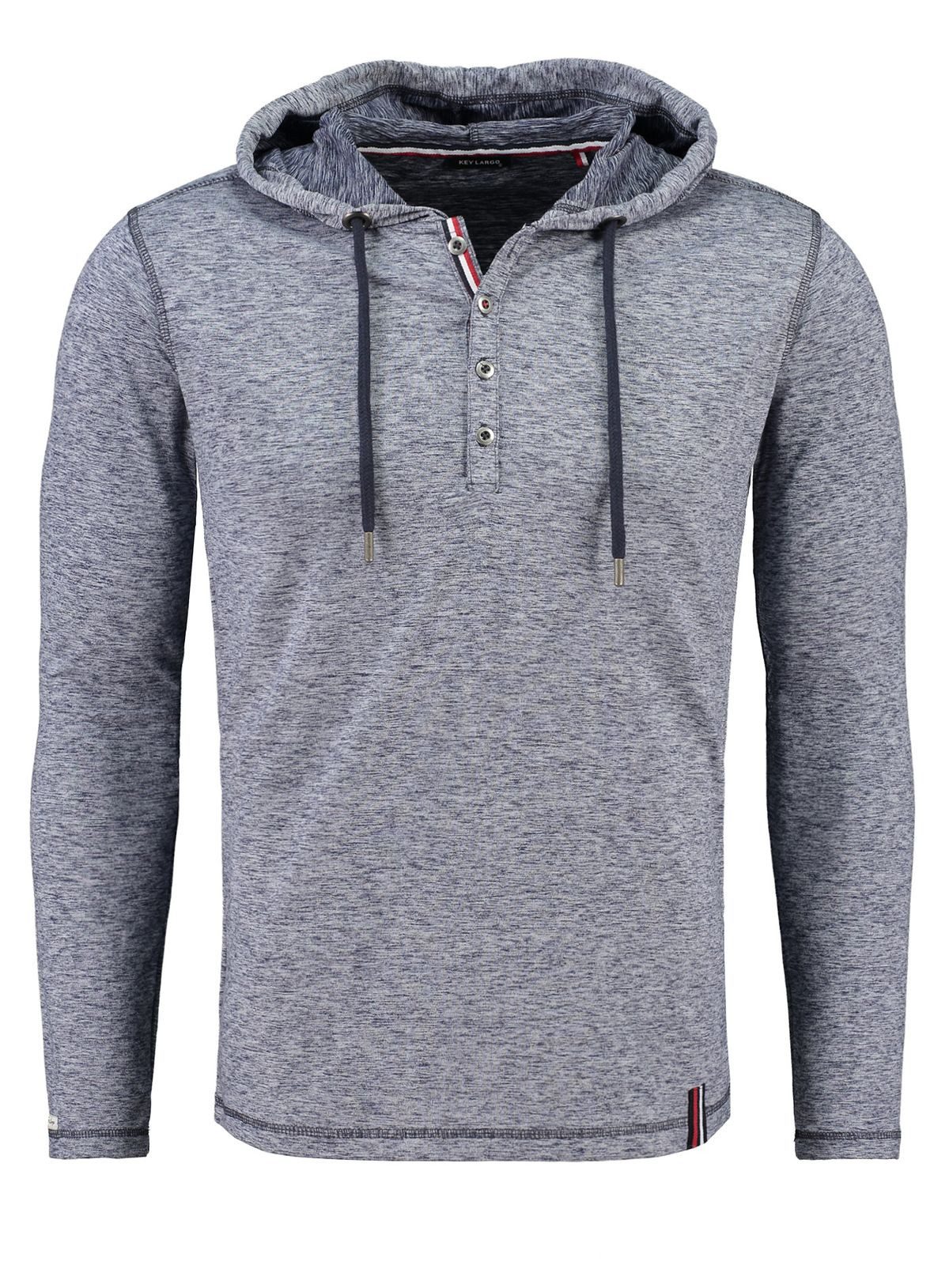 Key Largo Henleyshirt für Herren Jesse Longsleeve hoody Sweatshirt mit Kapuze MLS00058 mit Knopfleiste meliert langarm slim fit