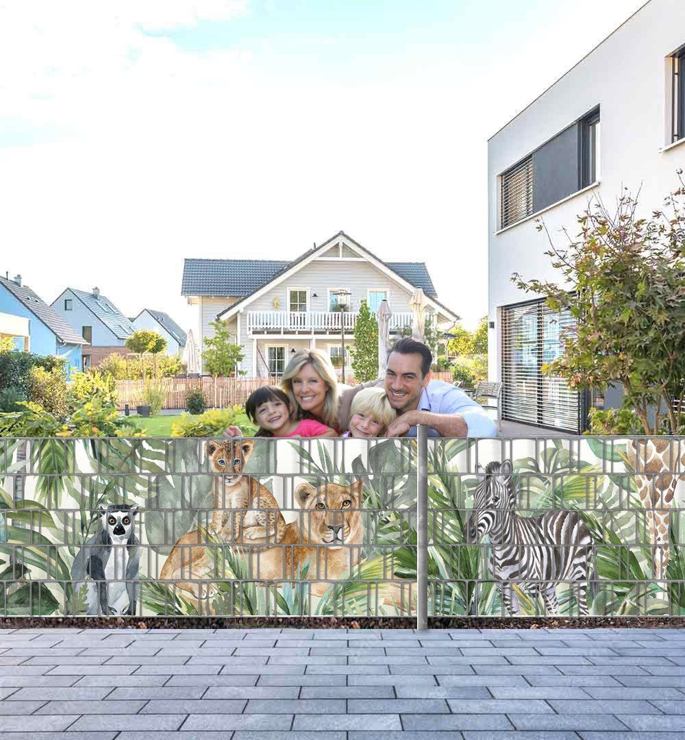 MyMaxxi Sichtschutzstreifen Sichtschutzstreifen Dschungeltiere mit Palmen Sichtschutz Garten Zaun, (Dschungeltiere mit Palmen)