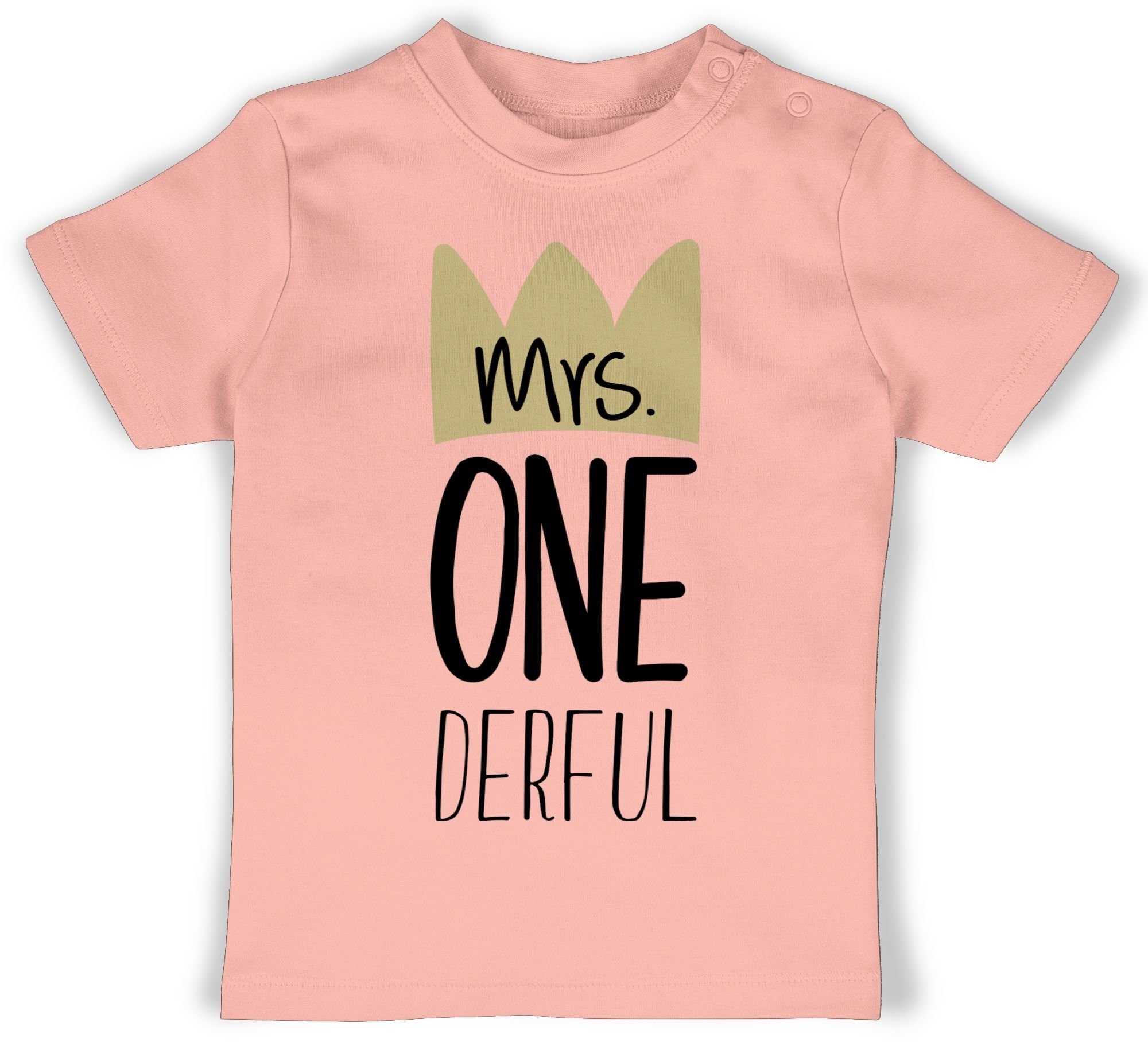 1. One Mrs Shirtracer Derful T-Shirt 1 Geburtstag Babyrosa