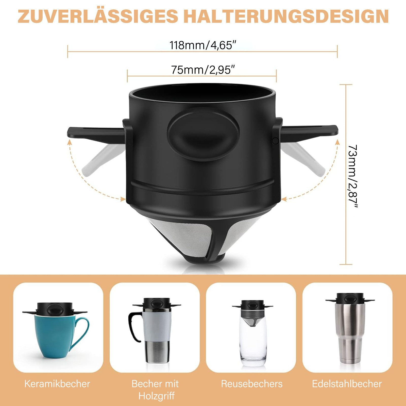 MOPUEA Handfilter Kaffeefilter Zusammenklappbar Wiederverwendbar Kaffeefilter