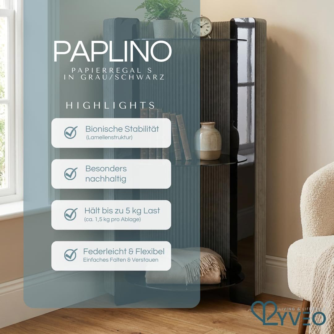 Lyveo Bücherregal Papierschrank Aufbewahrungsschrank mit Acryl Ablagen faltbar, Design Schrank Regal aus Kraftpapier