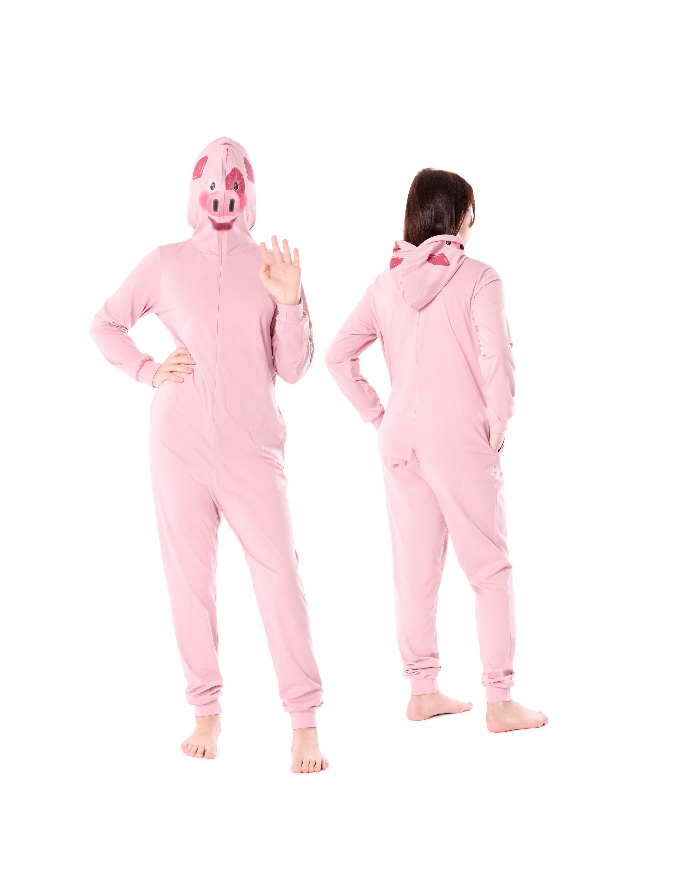 Ladeheid Schlafanzug mit Mädchen Kapuze Schweinchen LA40-233 Rosa Baumwolle aus Tiermotiv Schlafoverall mit Kapuze