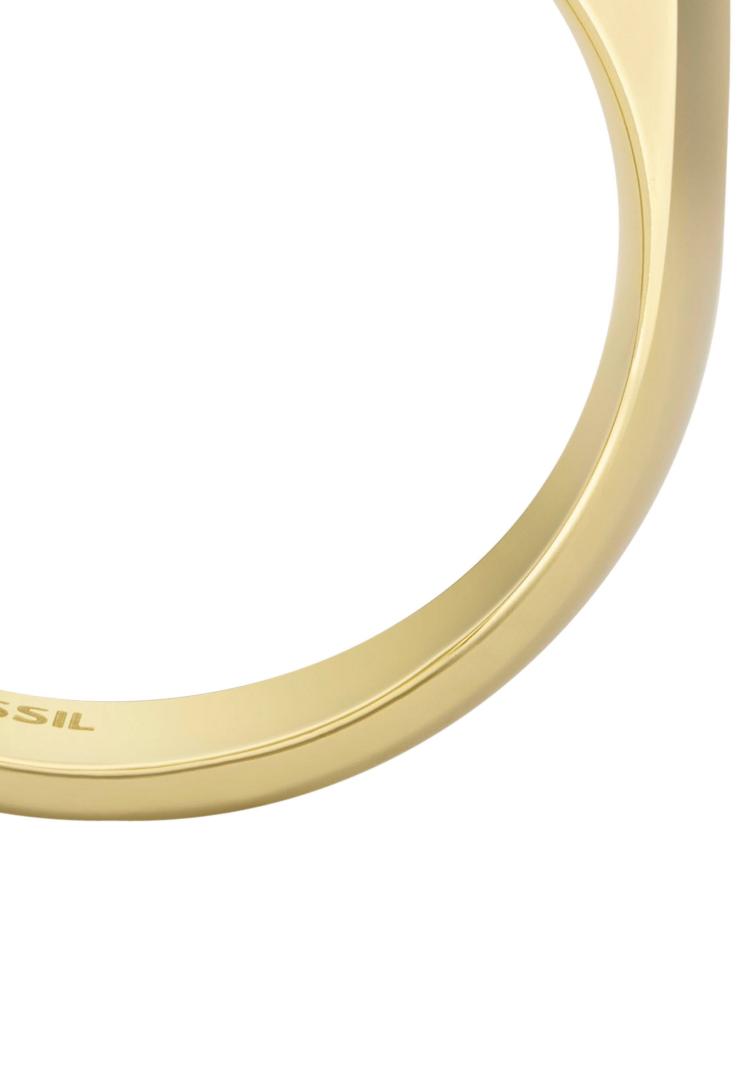 Fossil Fingerring Schmuck Edelstahl Ring HERITAGE D-LINK GLITZ, wahlweise mit oder ohne Zirkonia (synth)