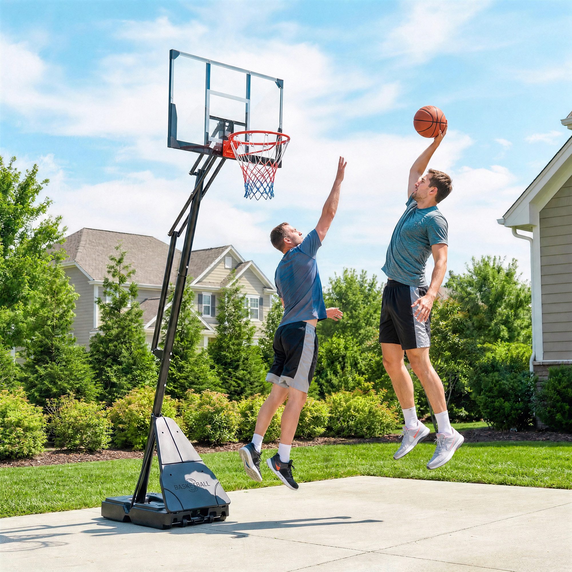 SPORTNOW Basketballständer Basketballkorb Outdoor 245-305cm bruchsichere Rückwand, Rädern (Set, 2-St., Basketballkorb mit Ständer), 5-fach höhenverstellbar, mit Rollen, Rebound-Board