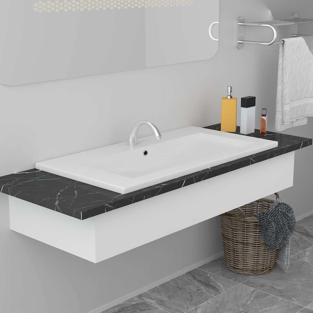 vidaXL Waschbecken Einbauwaschbecken 81x39,5x18,5 cm Keramik Weiß