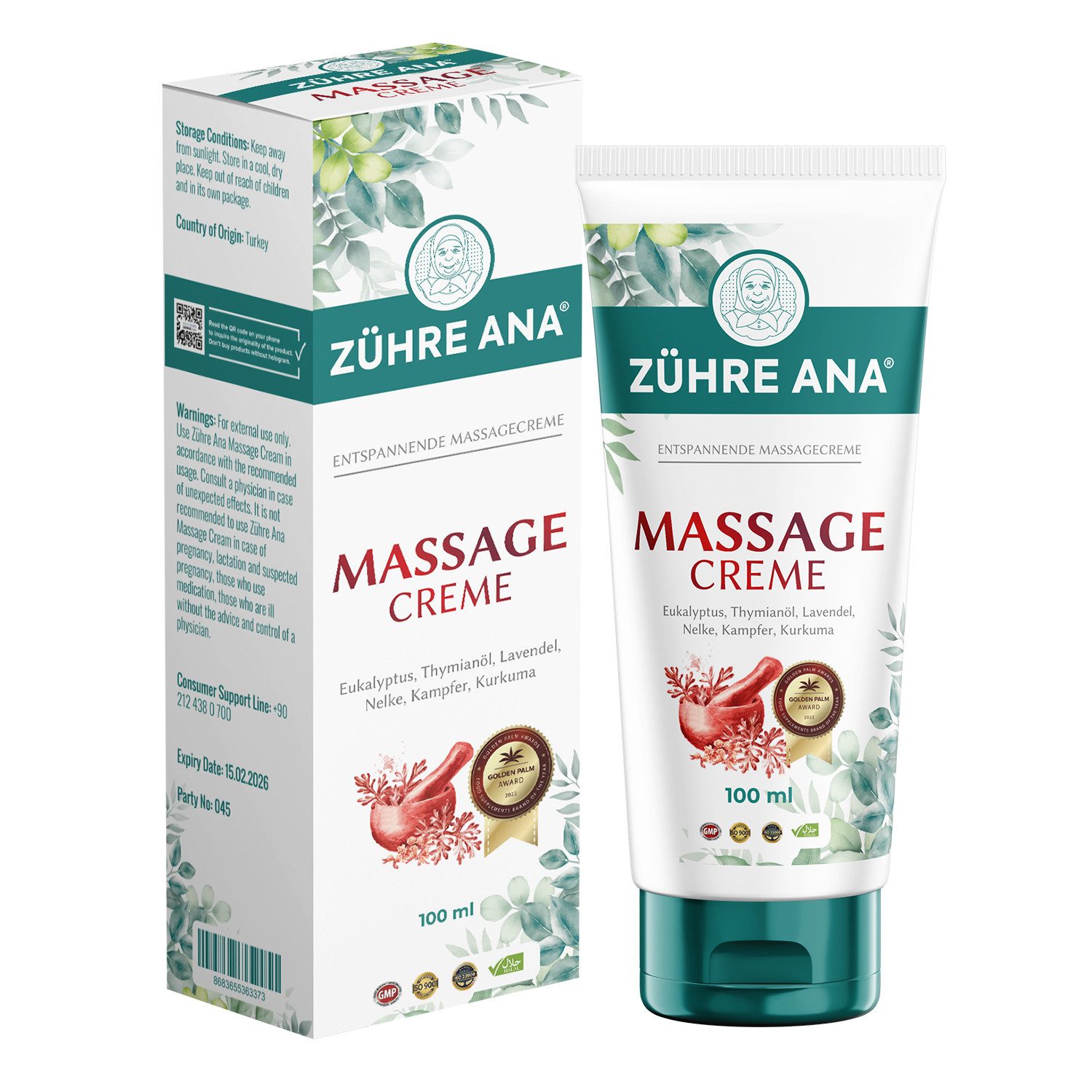 Zühre Ana® Massageöl Massagecreme 100 ml – natürliche Formel gegen Schmerzen, Massagecreme zur Entspannung von Nacken, Muskeln und Gelenke