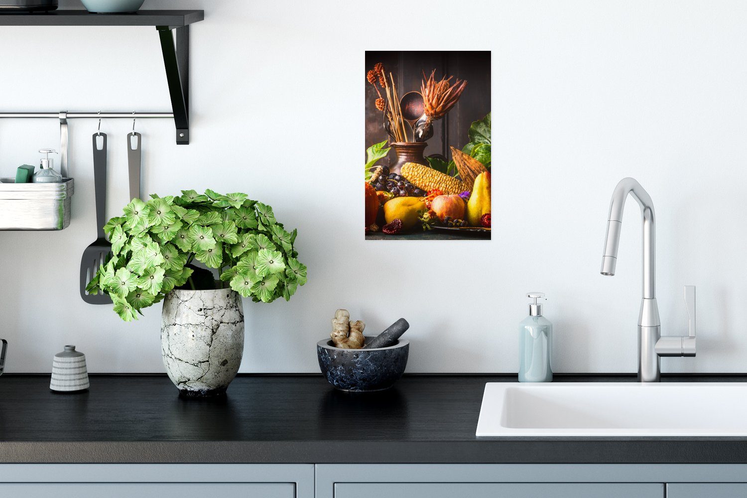 Gemüse Ohne Tisch, Rahmen - Wandposter Poster MuchoWow St), Rustikal Obst Wohnzimmer, - für (1 Poster, - Wandbild,