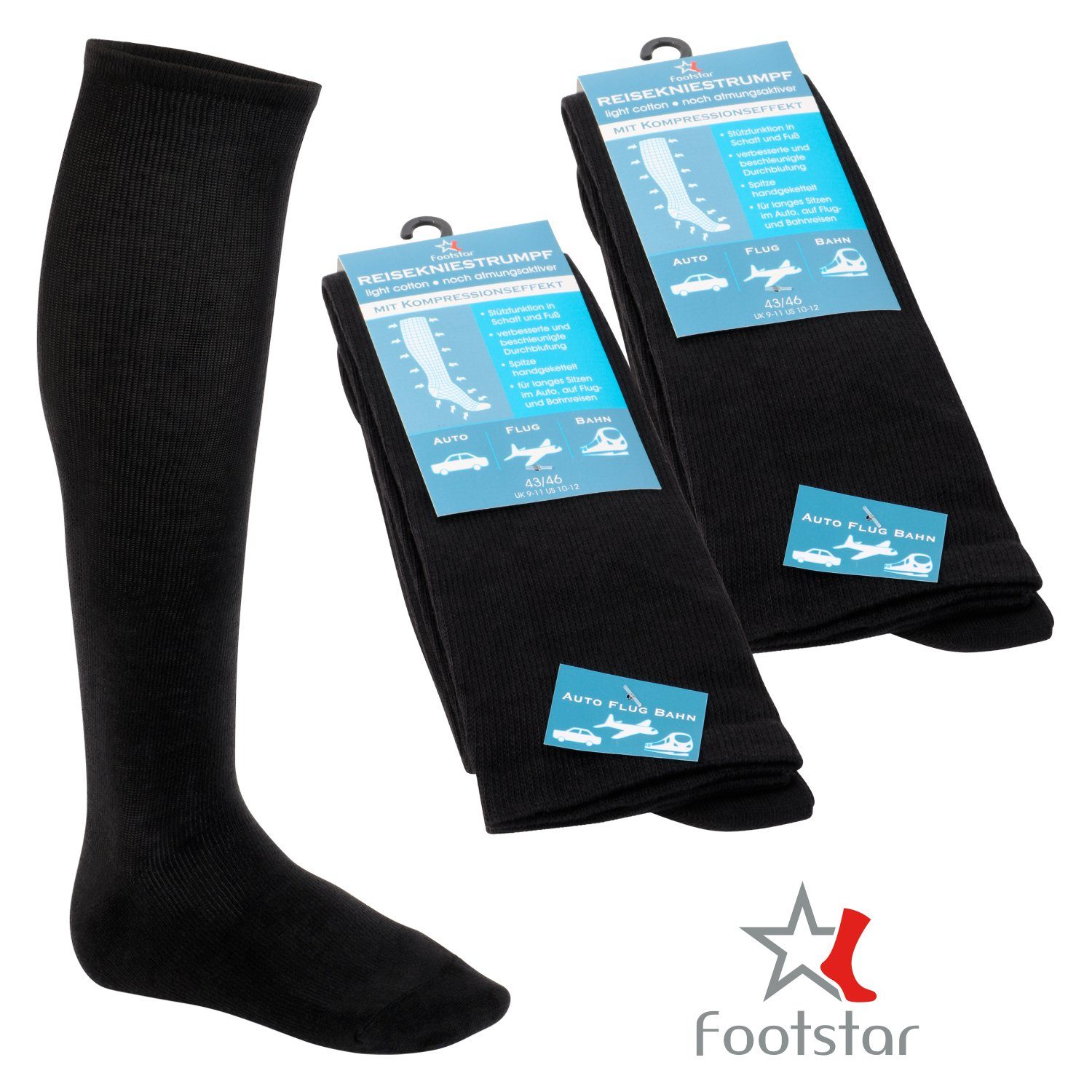Footstar Kompressionsstrümpfe Damen & Herren Reisekniestrümpfe Light (2 Paar), kompression – Bild 5 von 5