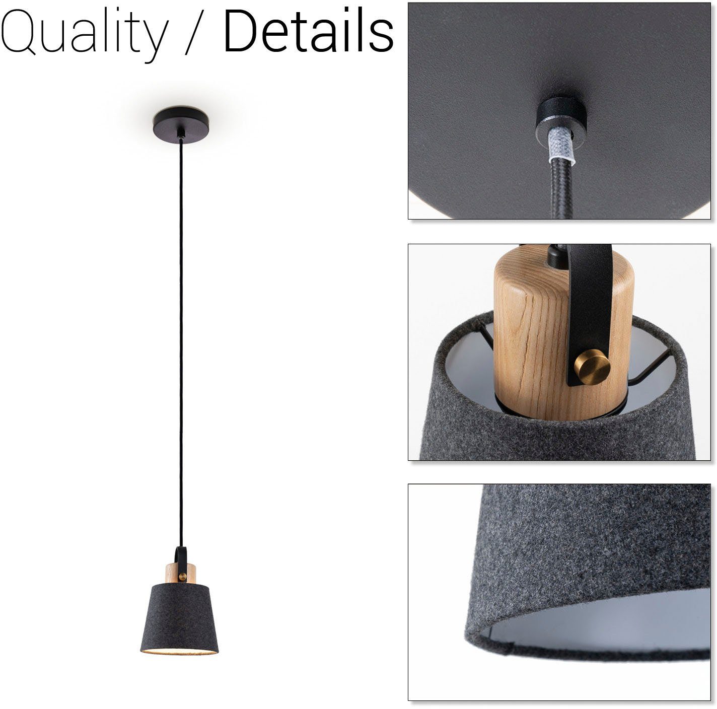 Paco Home Pendelleuchte MARTA, ohne Wohnzimmer E27 grau Stoffschirm 1,5m schwarz Design Kabel Industrial Esszimmer Leuchtmittel