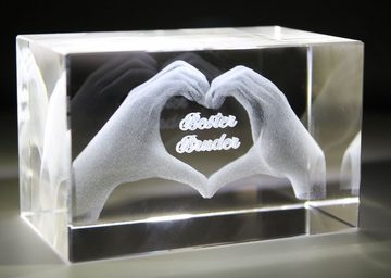 VIP-LASER Dekofigur 3D Glasquader I Herz aus Händen mit Gravur I Text: I love you!, Hochwertige Geschenkbox, Made in Germany, Familienbetrieb