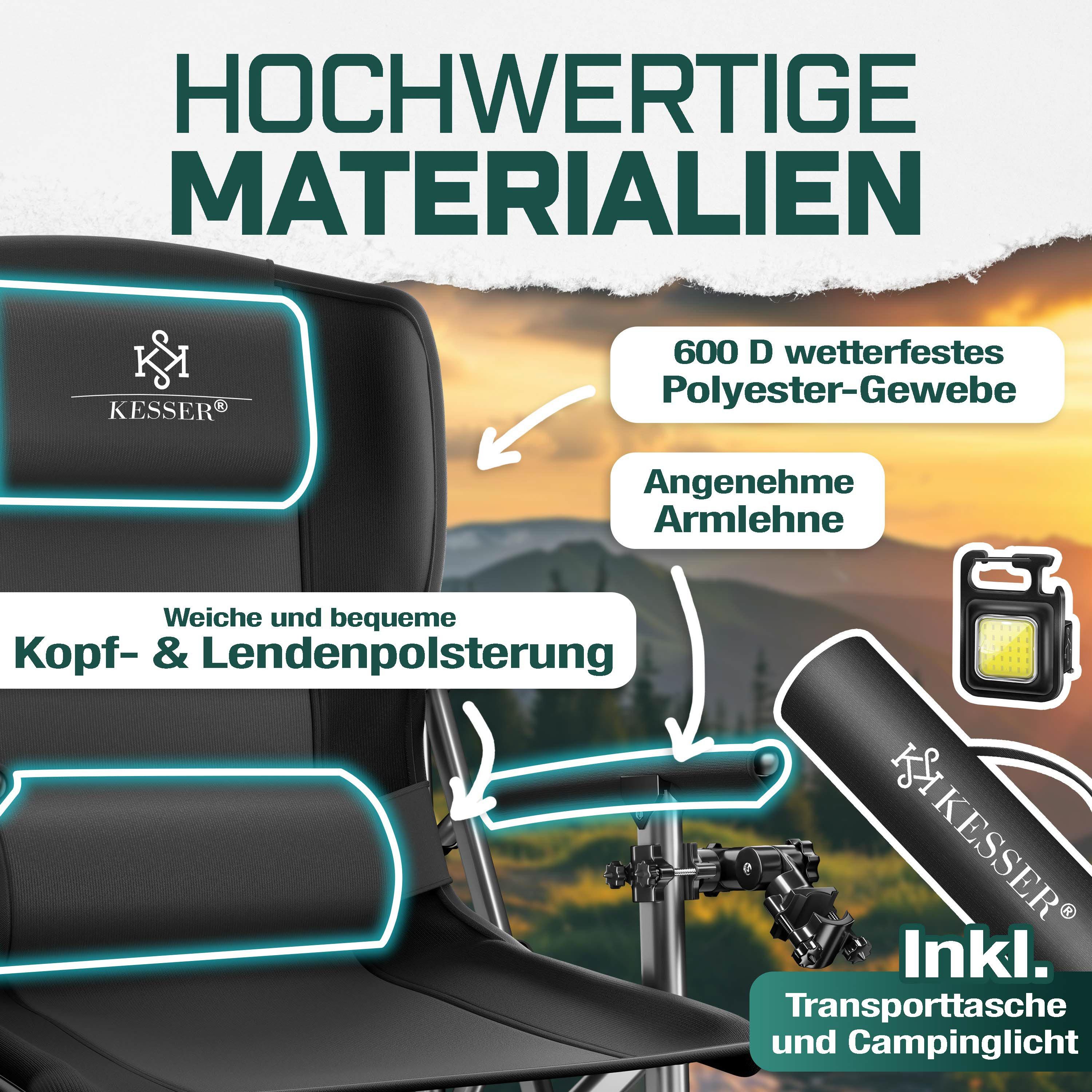 KESSER Campingstuhl (Strandstuhl mit hoher Rückenlehne + Tasche), Campingstuhl Inkl. Campinglicht, Angelhalterung und Getränkehalter – Bild 3 von 5
