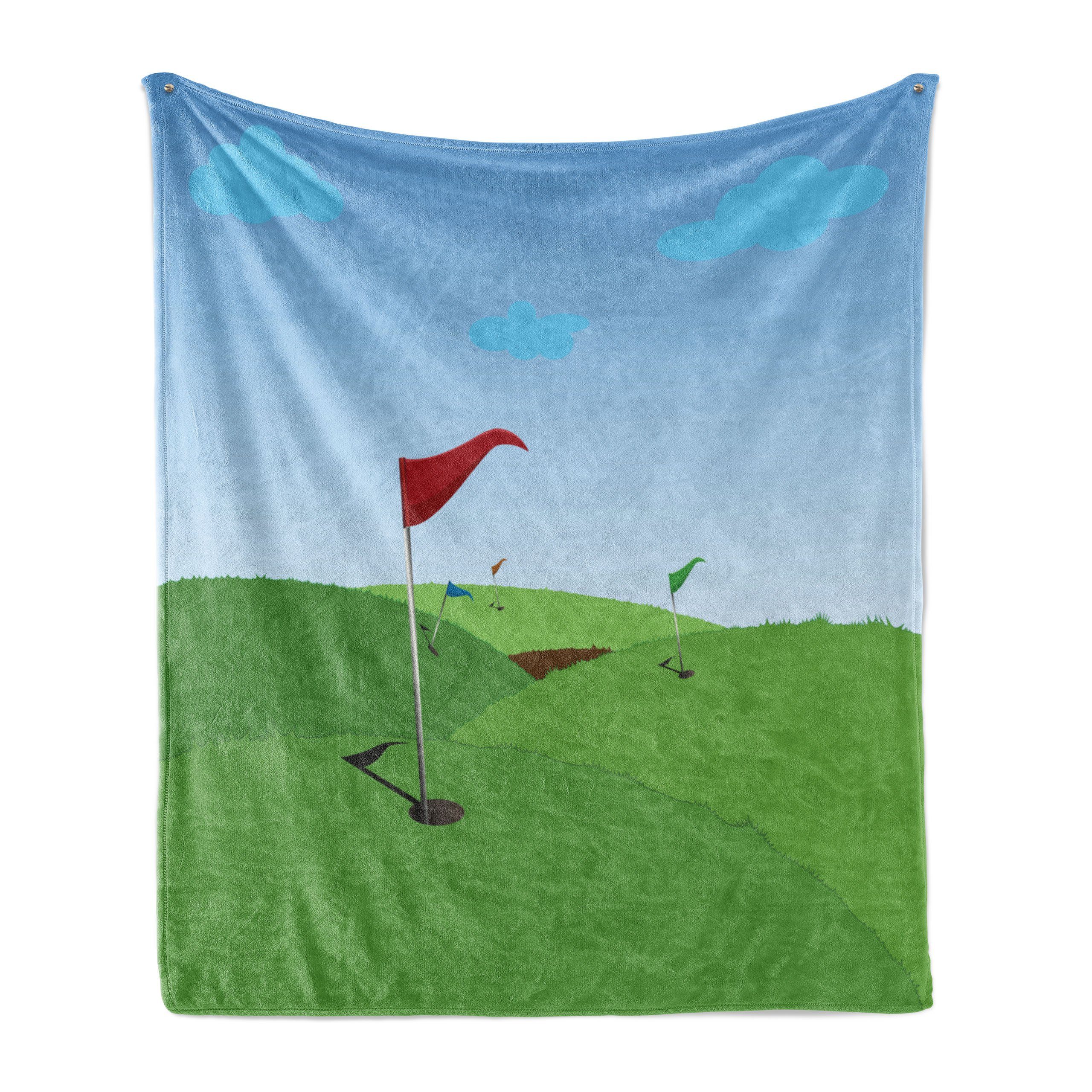Wohndecke Gemütlicher Plüsch für den Innen- und Außenbereich, Abakuhaus, Golfplatz-Szene Grassy Hills Flagge