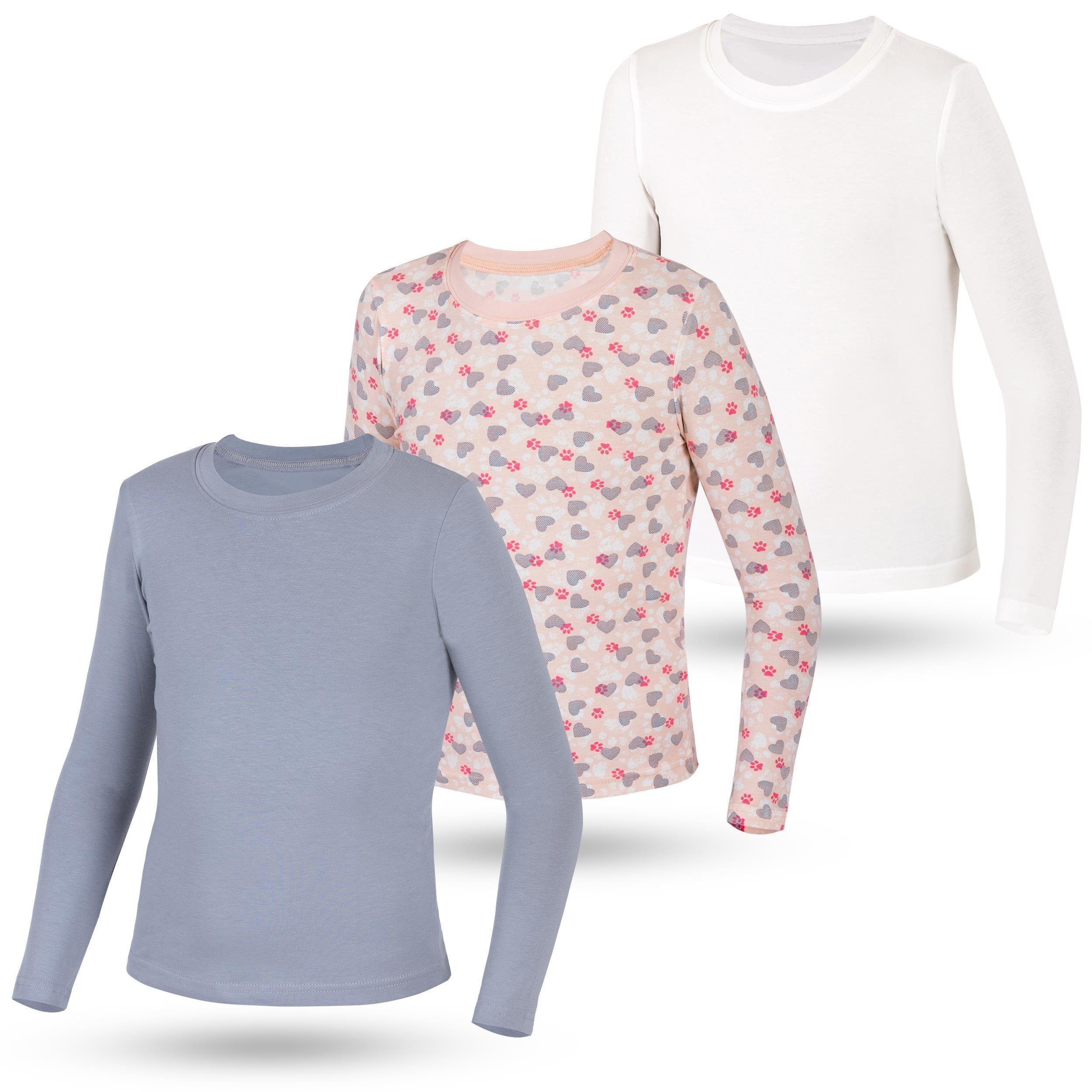 LOREZA Unterhemd 3er Pack Kinder Mädchen Langarmshirts Unterhemden Body Shirt (Set, 3-St) Variante 3
