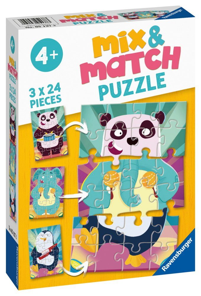 Ravensburger Puzzle 3 x 24 Teile Kinder Puzzle Mix & Match Witzige Tiere 05137, 500 Puzzleteile