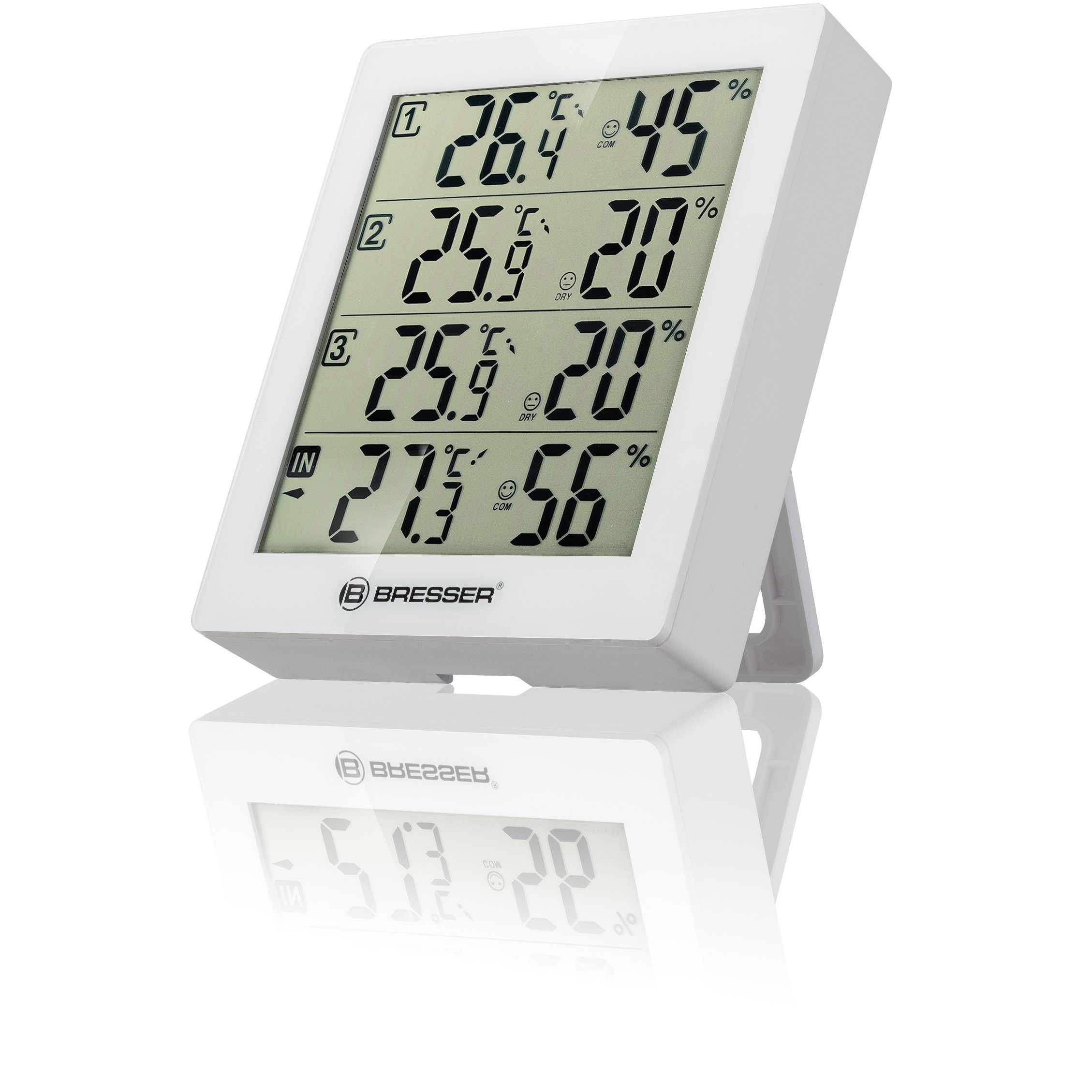 BRESSER Hygrometer Thermo- / Hygrometer Quadro mit 3 Außensensoren w.