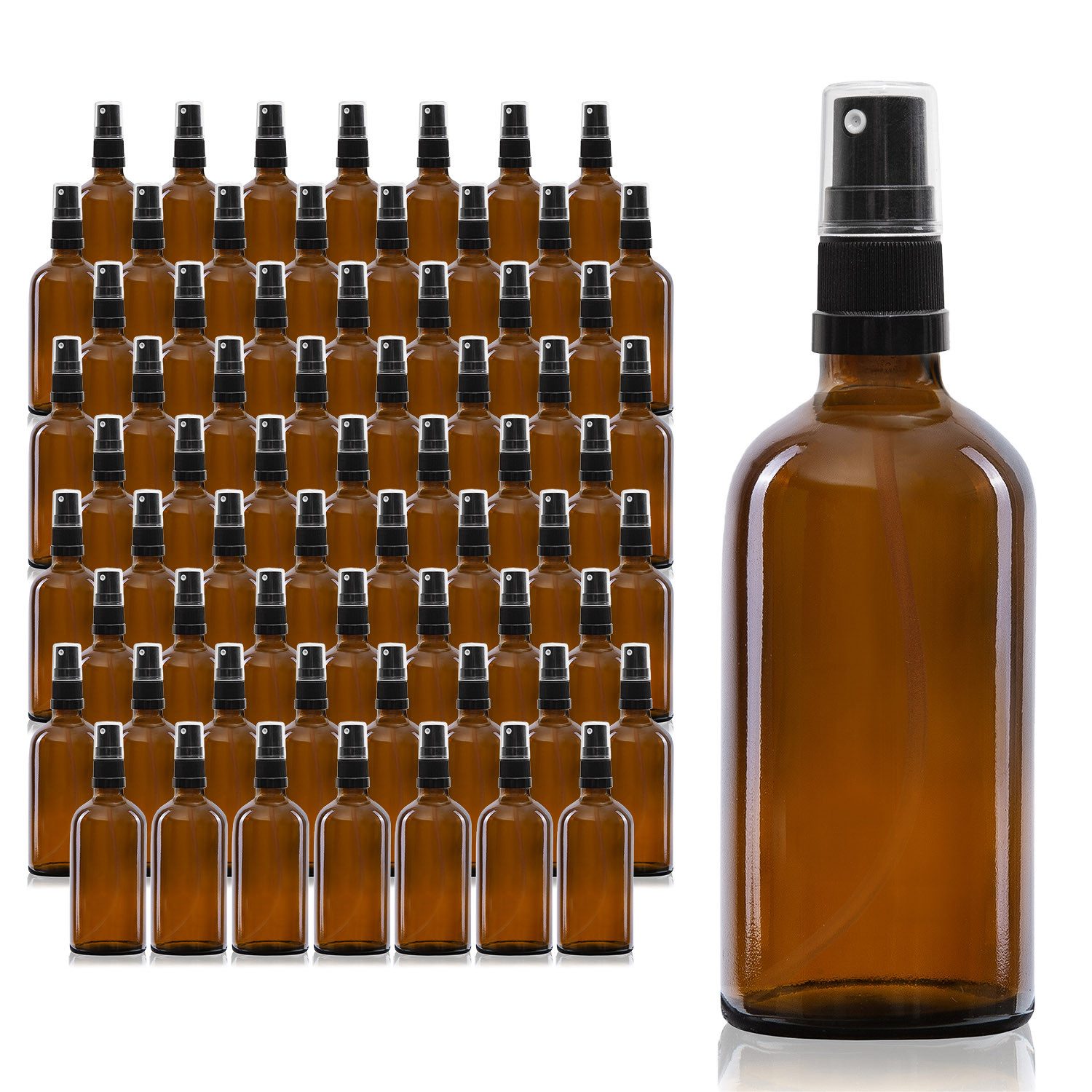 Sprühflasche 68 x 100ml Sprühflasche, Braunglas, schwarzer Zerstäuber
