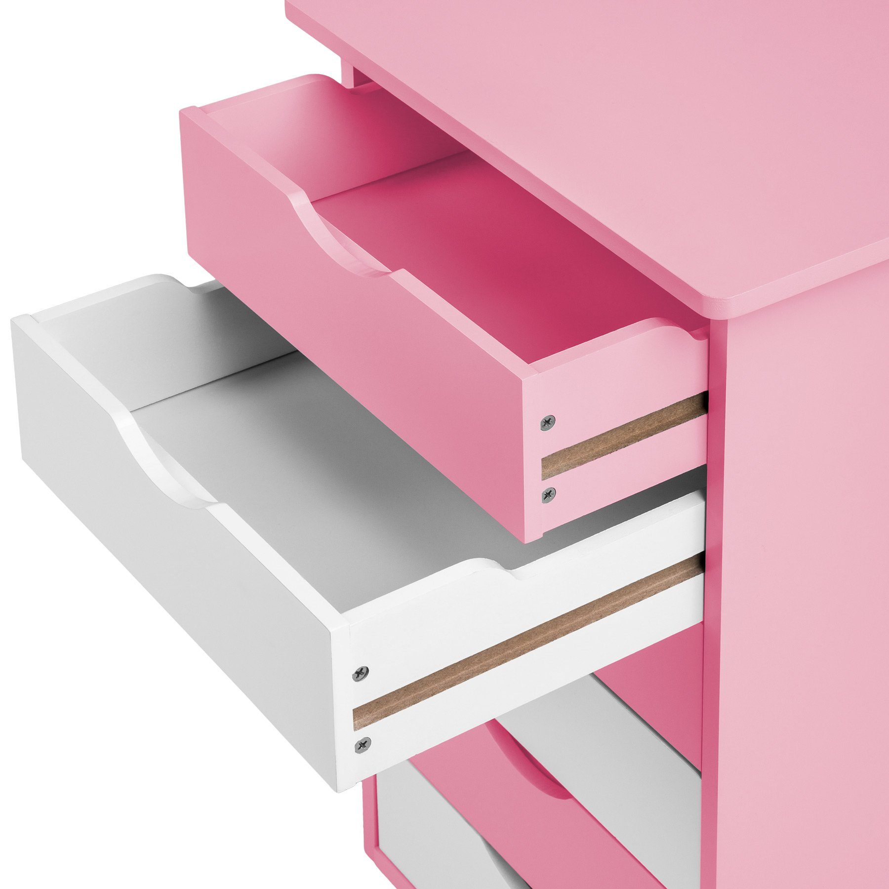2 tectake rosa (1-St., höhenverstellbar tlg) Rollcontainer Kinderschreibtisch Schreibtisch und