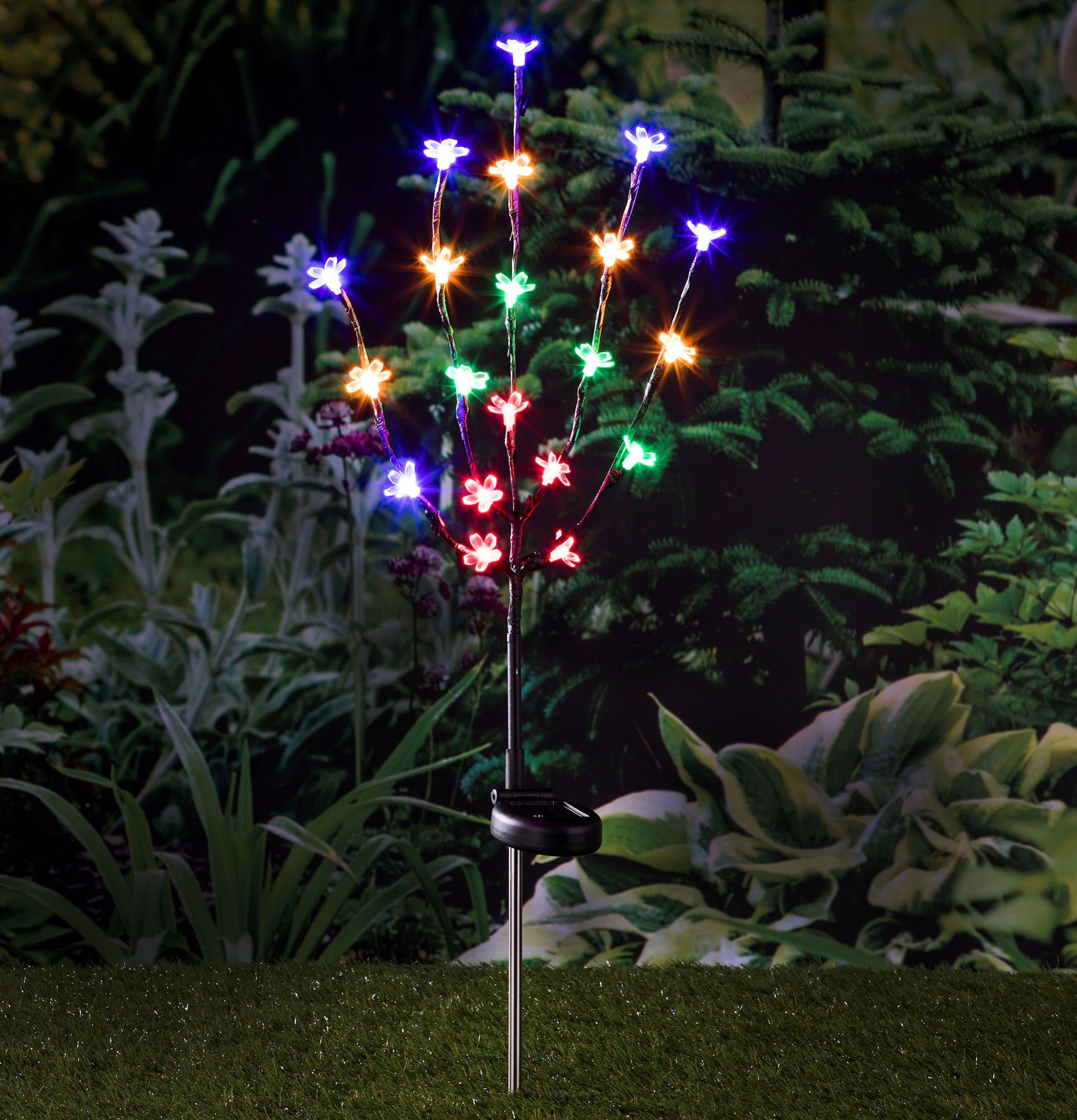 Spetebo Gartenstecker LED Solar Kirschblüten Stecker bunt - 80cm Garten  Deko Beleuchtung Leucht Stab