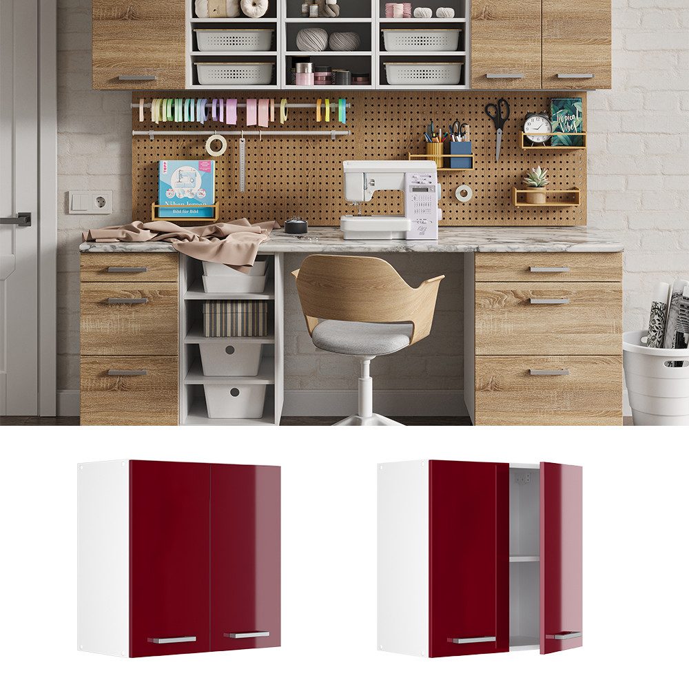 Vicco Schranksystem R-Line, Bordeaux Hochglanz/Weiß, 60 günstig online kaufen