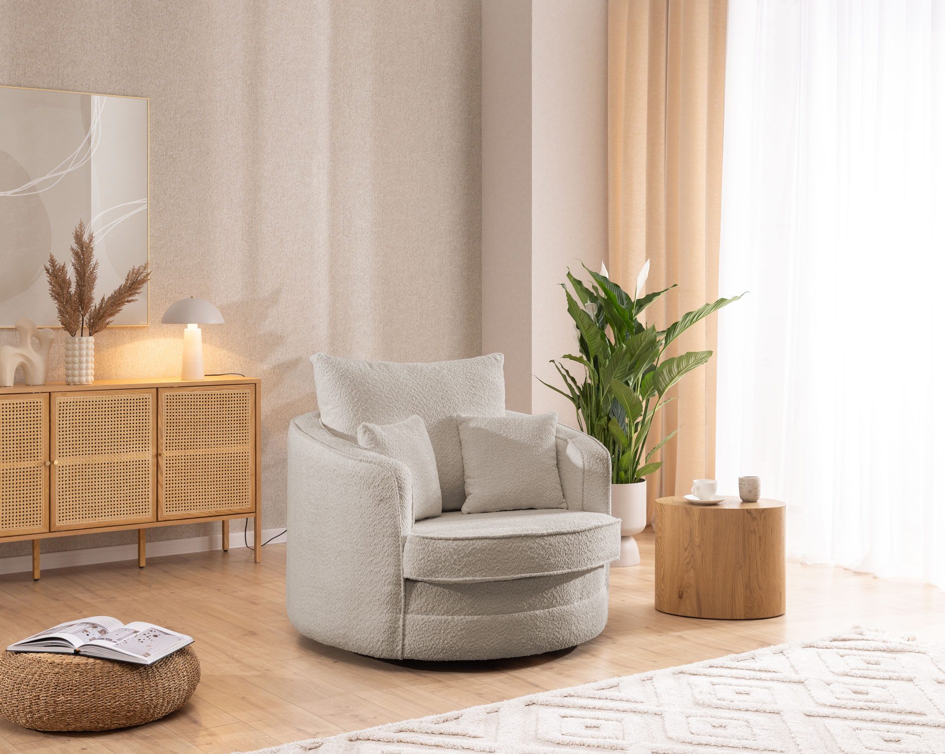 S-Style Möbel Drehsessel Ted Love Seat XXL 360 Grad drehbar aus Boucle-Stof günstig online kaufen