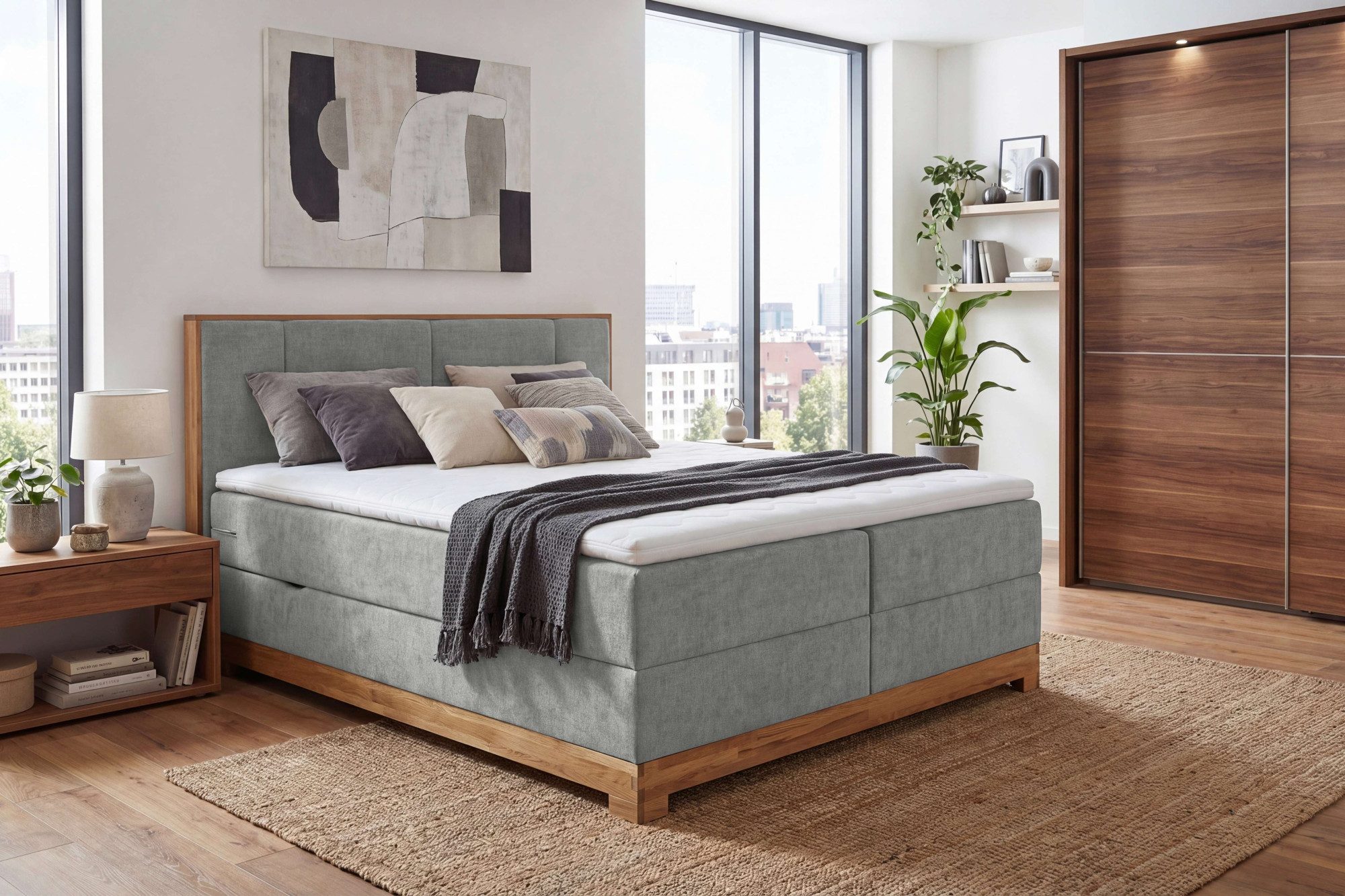 OTTO home Boxbett Fennor, Doppelbett, Polsterbett, Federkernbett, Komforbett, 160/180 cm, Boxbett: 5-Z-Taschenfederkern im Unterbau, Härtegrad 3, inkl. Topper