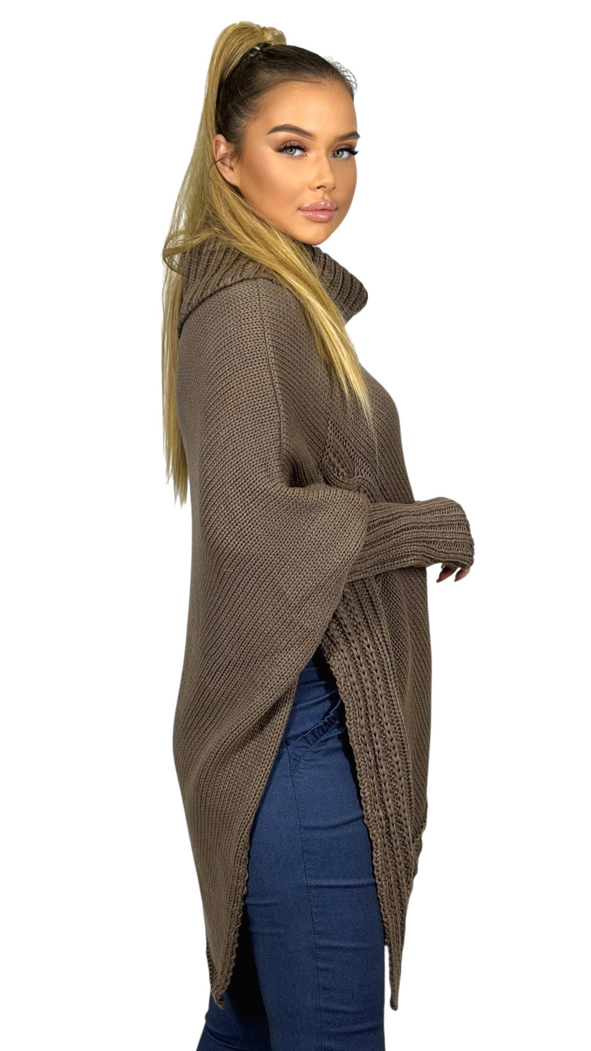 Mississhop Strickponcho Poncho Strick Sweatshirt Pullover Umhang Überwurf