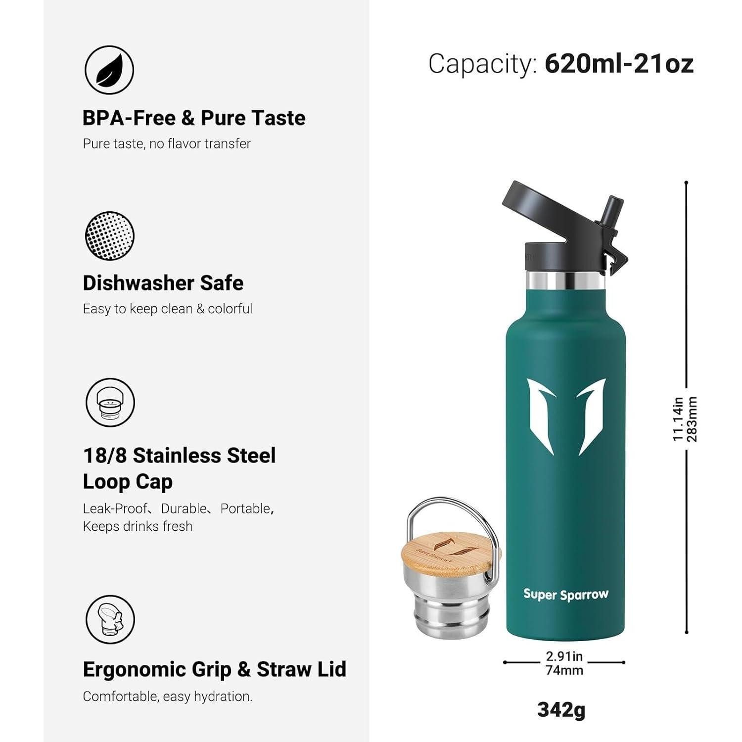 LuxusKollektion Thermoflasche Trinkflasche Edelstahl auslaufsicher BPA frei 500ml 620 ml Dunkelgrün
