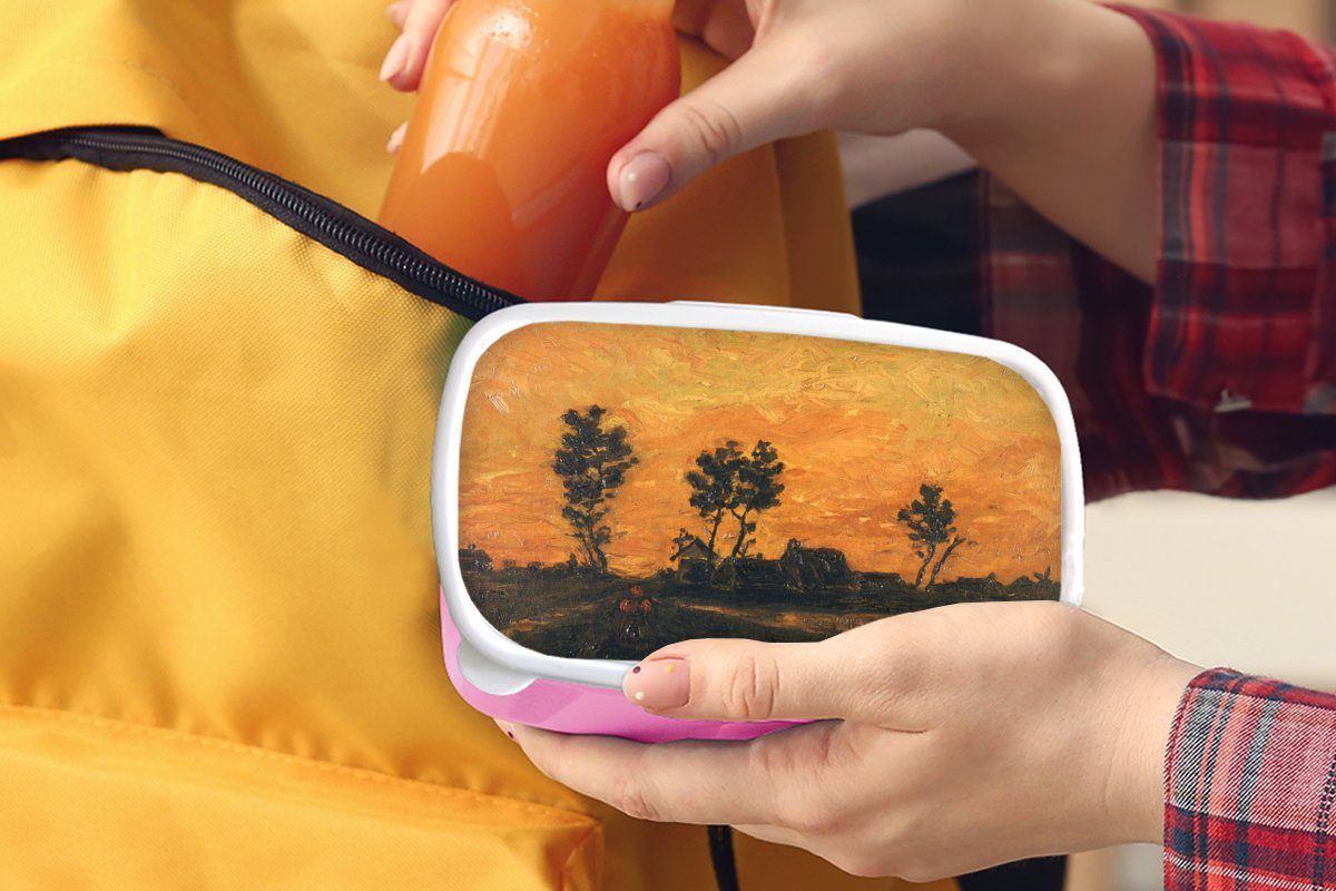 Kunststoff, Erwachsene, Kinder, MuchoWow für Brotdose rosa - Vincent Sonnenuntergang Kunststoff Snackbox, Mädchen, bei Brotbox Lunchbox (2-tlg), Landschaft Gogh, van