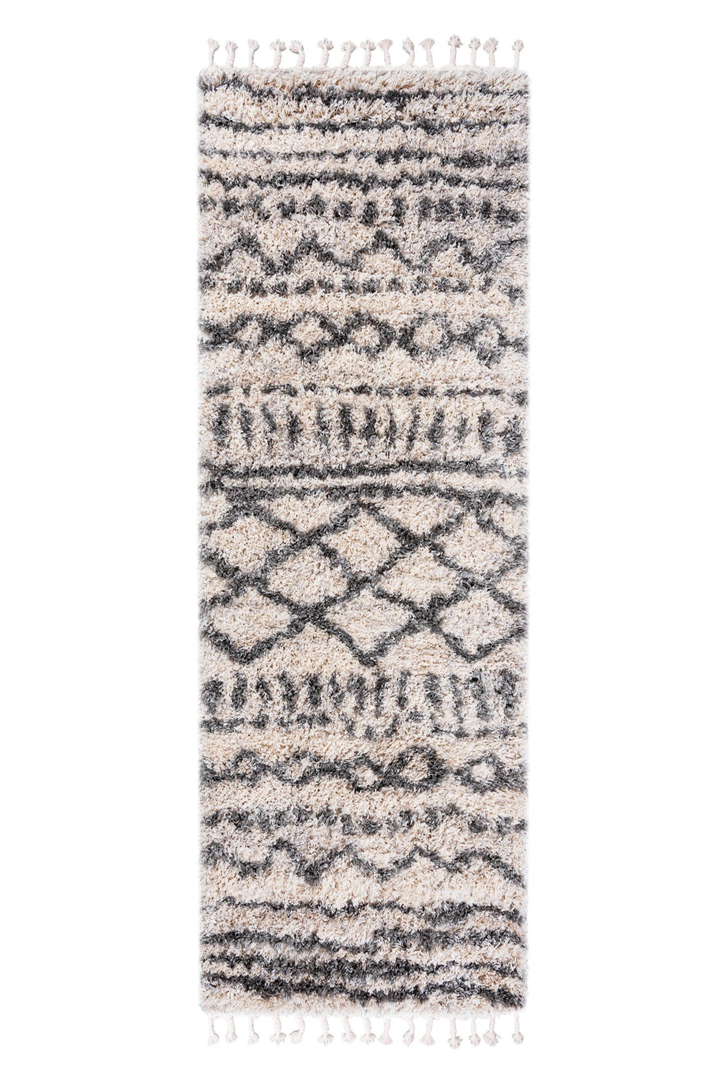 Mazovia Дорожка Дорожка Hochflor Shaggy für Wohnzimmer - Höhe 35 mm Fransen Creme, 70 x 200 cm, Pflegeleicht, Boho - look, Langflor, Rechteckig, Weich