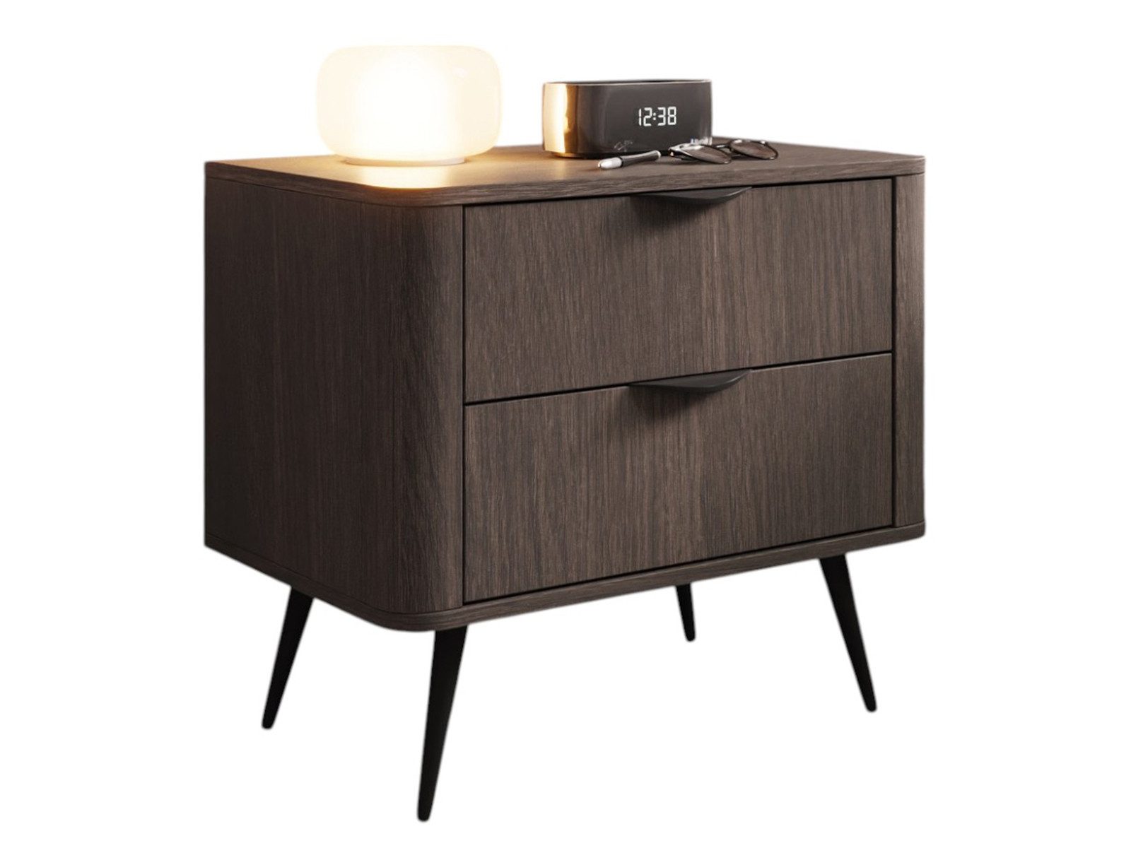 Compleo Nachttisch mit 2 Schubladen SHELLY, Japandi Design, Nachtschrank