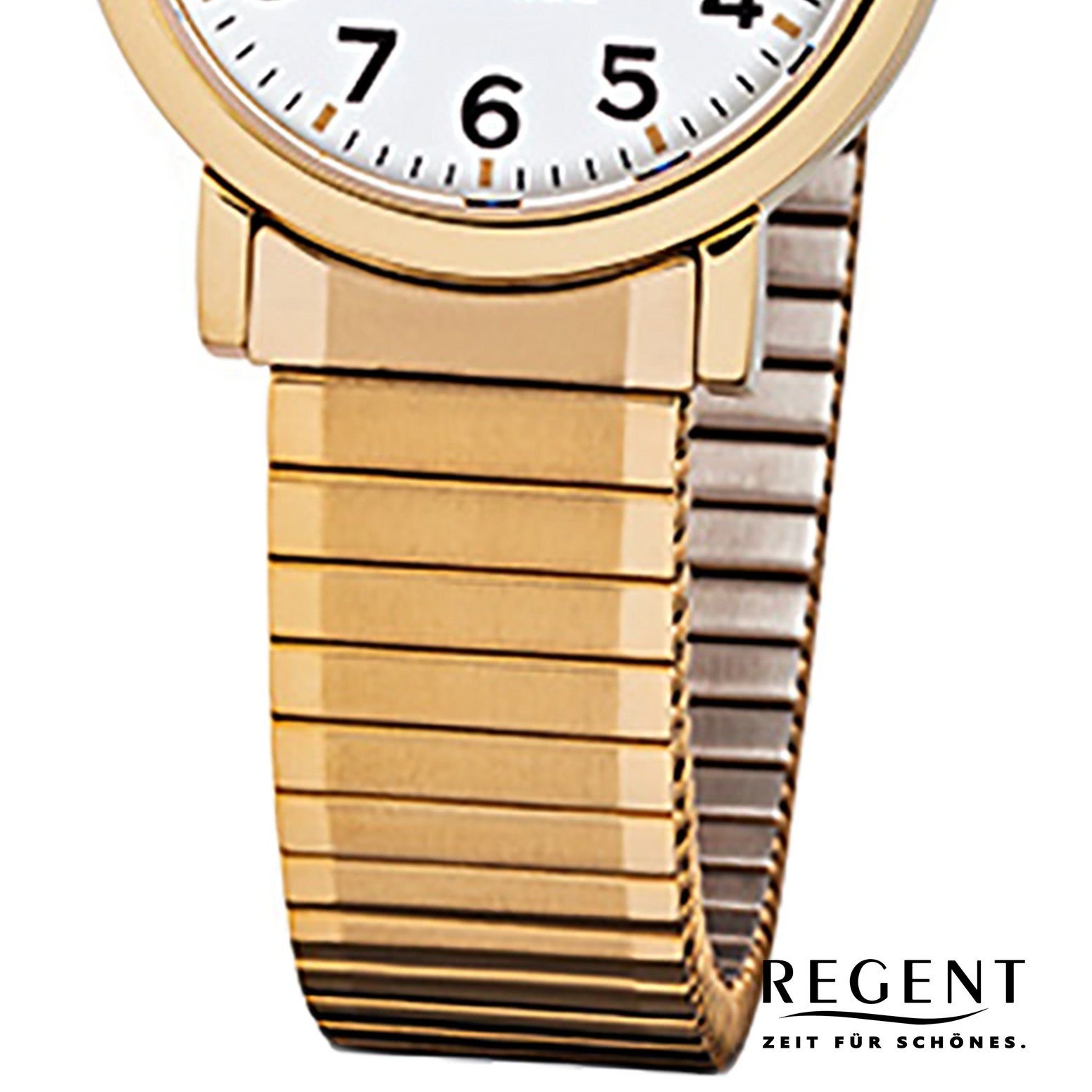 klein Analog, Armbanduhr Herren-Armbanduhr Regent Quarzuhr rund, 28mm), Damen gold Herren Regent Damen, (ca. Edelstahl goldarmband