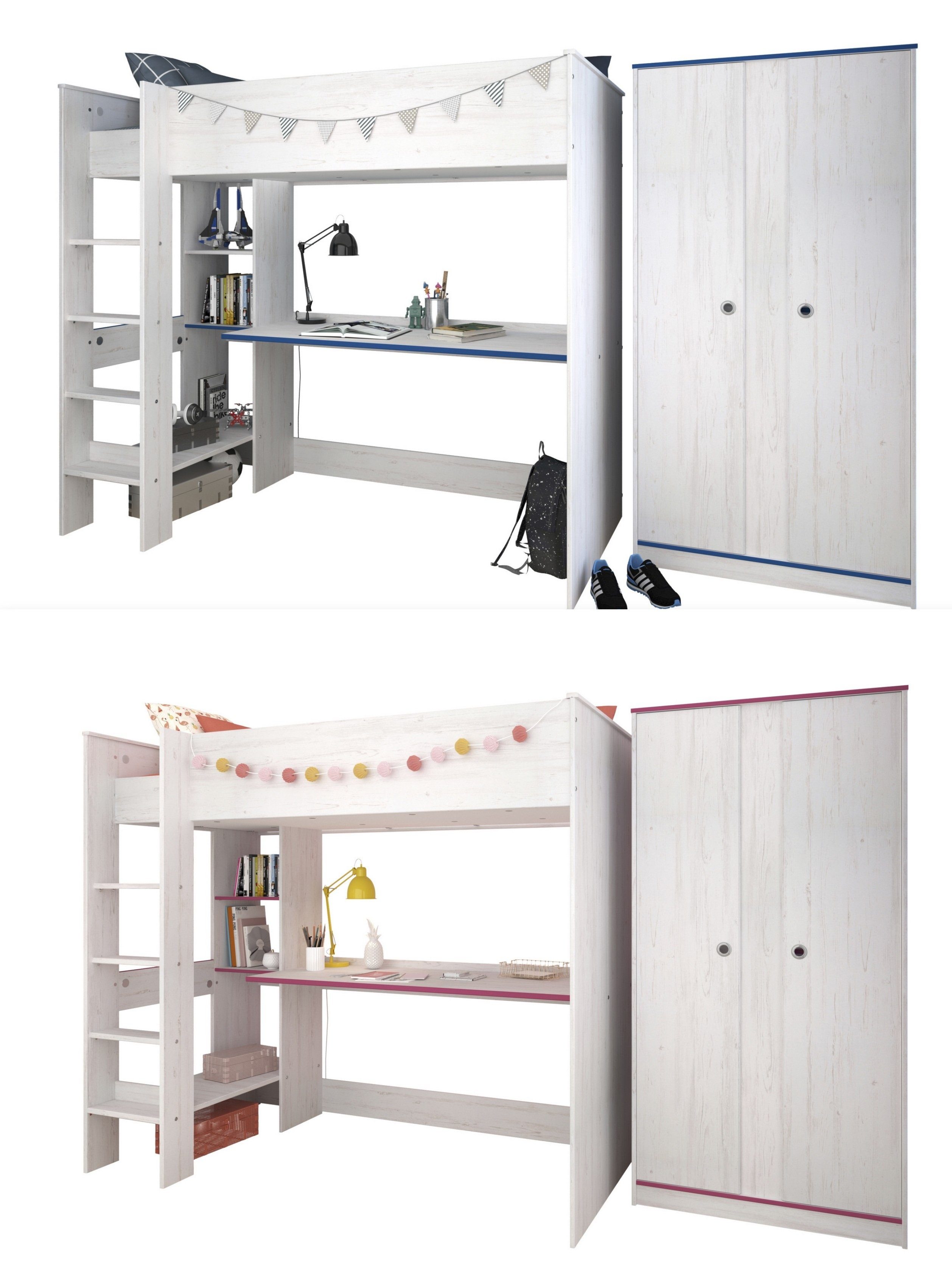 Parisot Jugendzimmer-Set Zusammenstellungen mit in integriertem (Komplett 2-St., Smoozy Hochbett, wählbar), verschiedenen Schreibtisch Hochbett Set