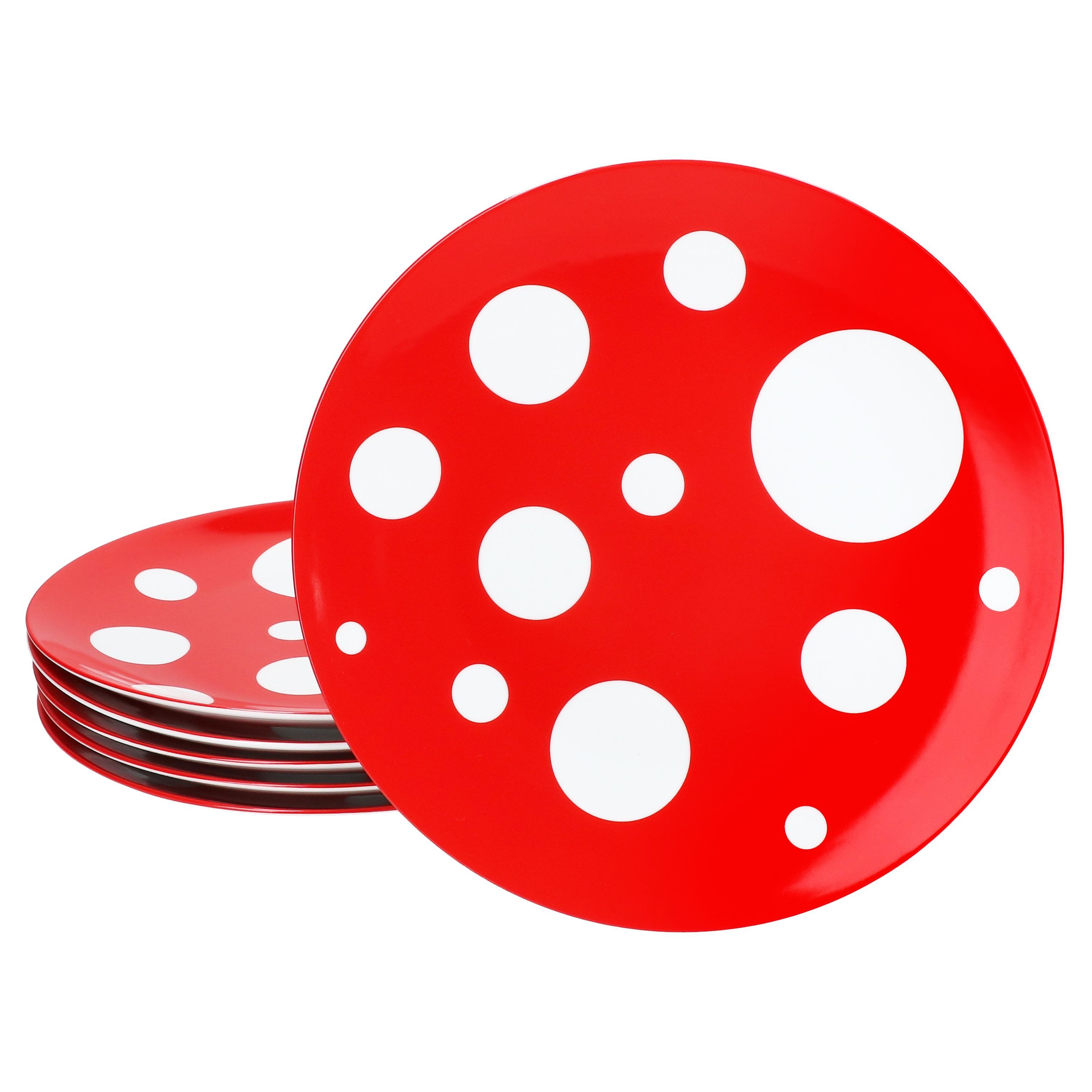 MamboCat Speiseteller 6er Set Pula rot Speiseteller Ø27cm Porzellan groß Essteller Punkte