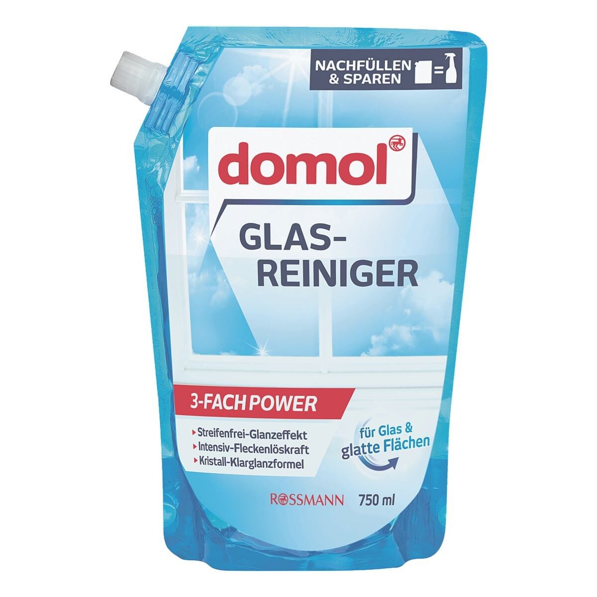 Domol 3-FACHPOWER Glasreiniger (750 ml Nachfüllbeutel)