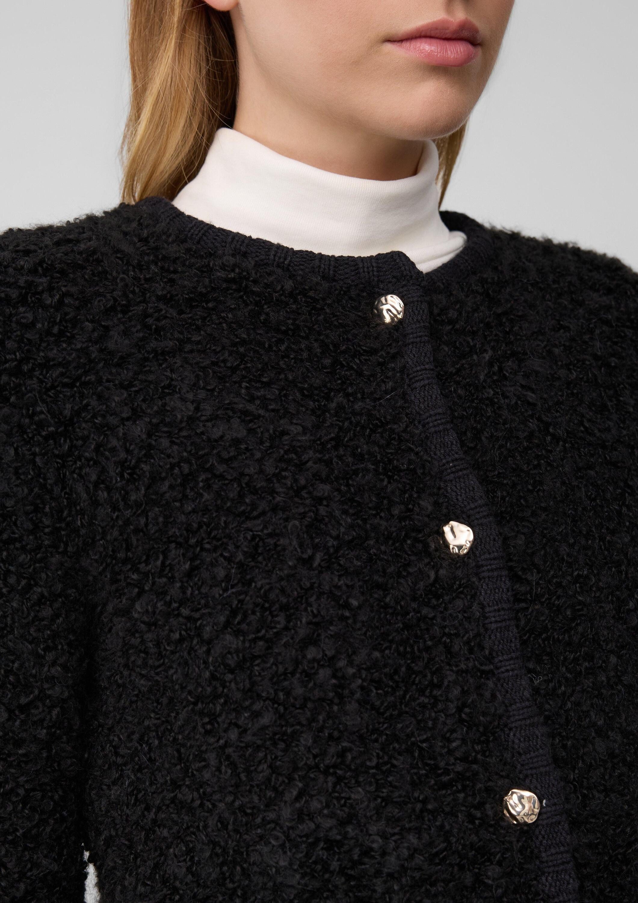 s.Oliver Cardigan Strickjacke Bouclé-Strickjacke aus Alpaka-Wollmix