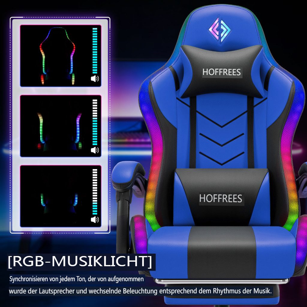 Insma Gaming-Stuhl ergonomischer Computerstuhl RGB LED Bluetooth Bürostuhl (mit Massagefunktion, Fußstütze & 180° Liegefunktion), maximale Belastbarkeit 180kg