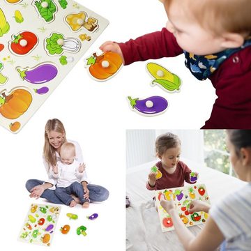 DTC GmbH Lernspielzeug Holzpuzzle Obst Gemüse Baby Spielzeug Puzzle, für Kinder Mädchen Jungen ab 1 2 3 4 5 Jahre