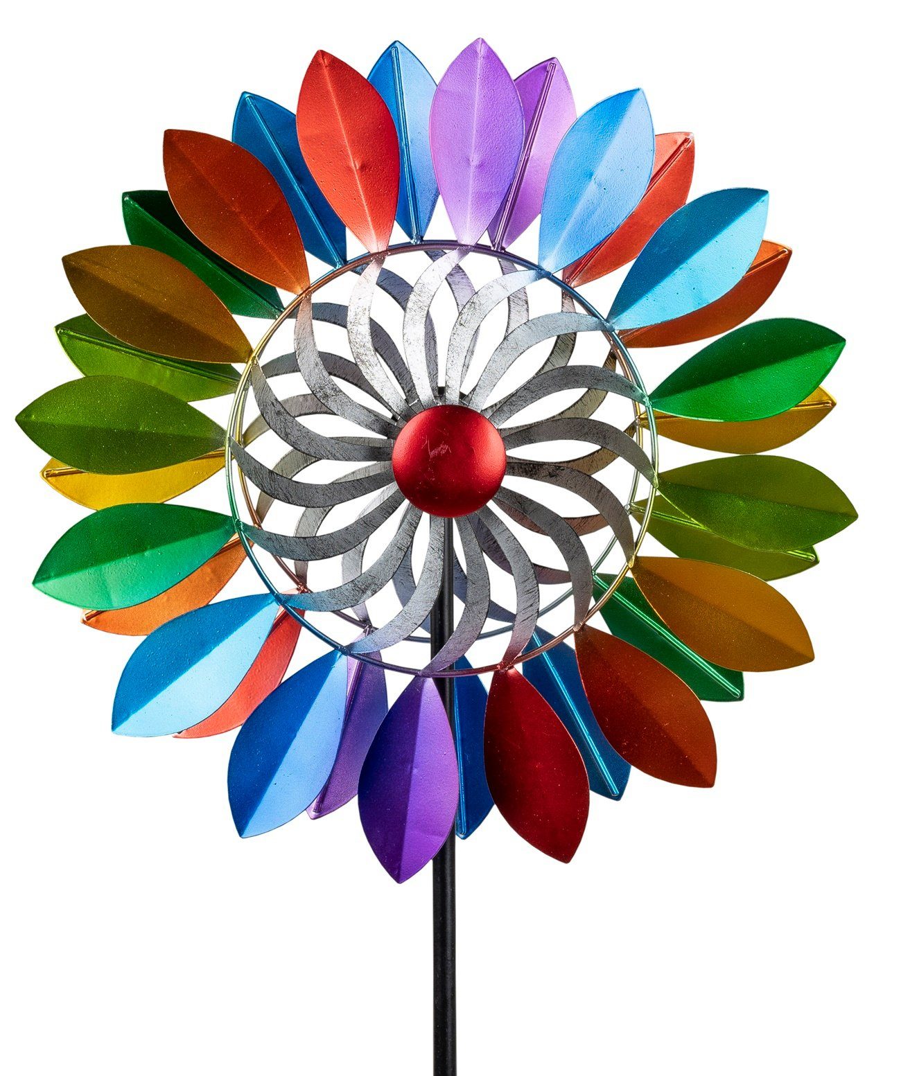 dekojohnson Deko-Windrad Windrad Blume Regenbogen Metall Gartendeko 34x126cm (kein Set)