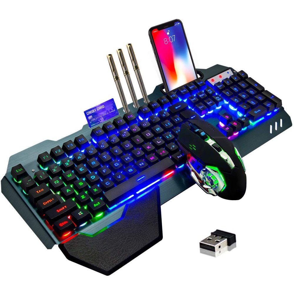 GelldG Kabellose Tastatur und Maus, Tastatur- und Maus-Set für PC-Gamer  Tastatur- und Maus-Set