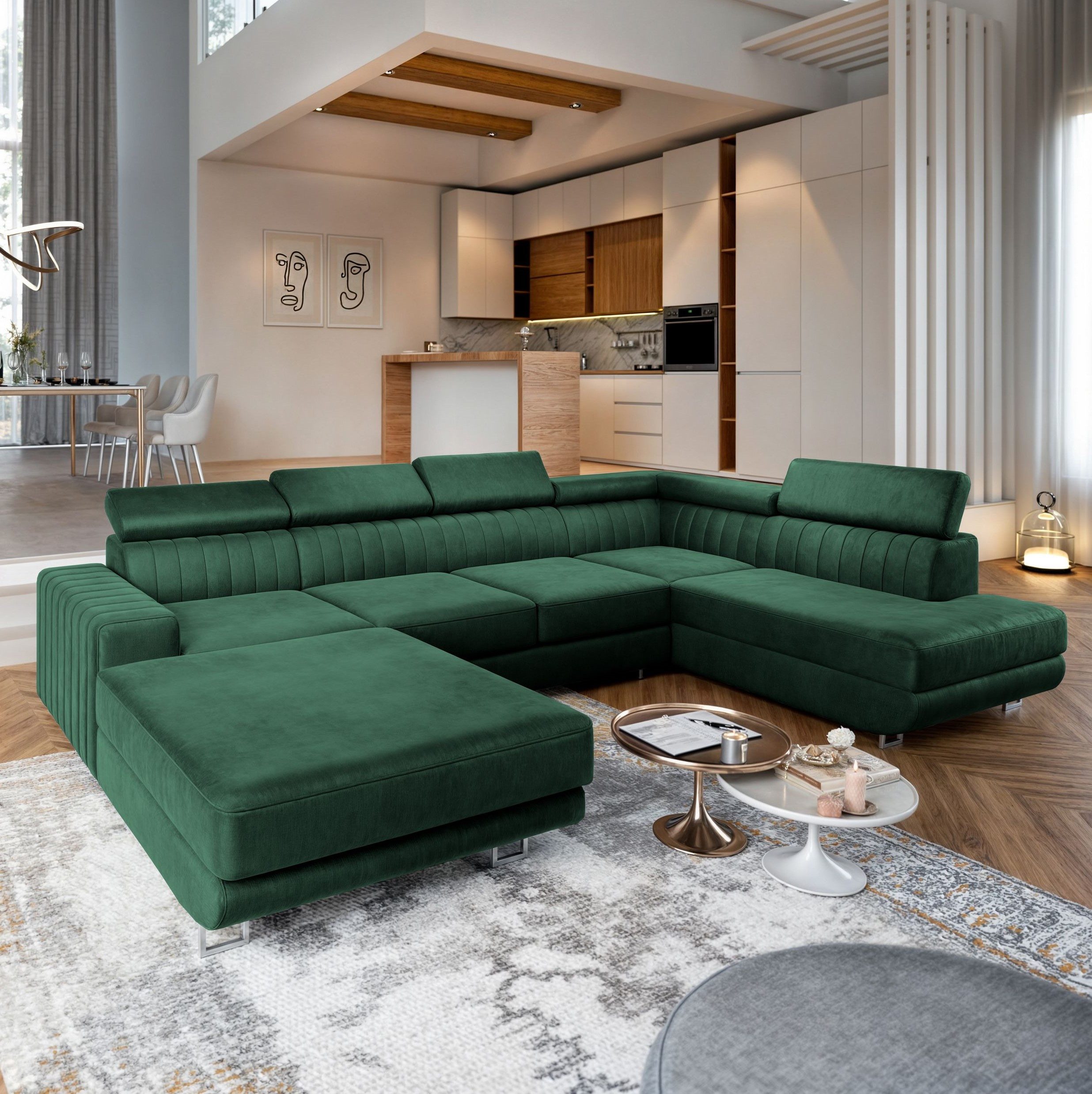 Masseno Ecksofa SIENA mit Schlaffunktion U-Form, Sofa mit Bettkasten günstig online kaufen
